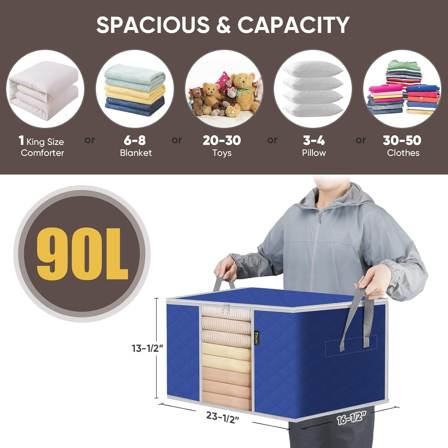 6 Pack Clothes Storage Bags, 24 Gallon Storage Containers with Reinforced Handl