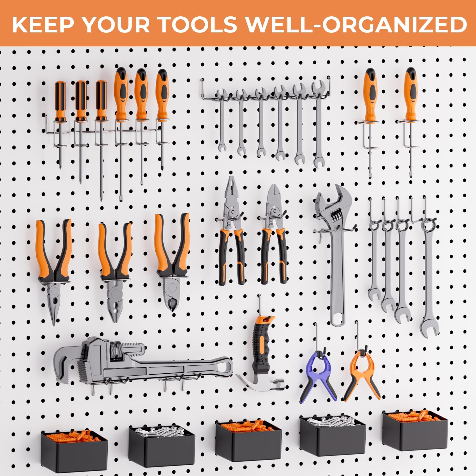 320PCS Pegboard Accessories Organizer Kit Hooks 20PCS Bins Fit 1/8 or 1/4 inch