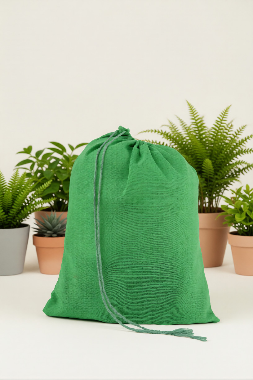 Green Cotton Single Drawstring Bags – Premium Quality – Reusable – Select Sizes