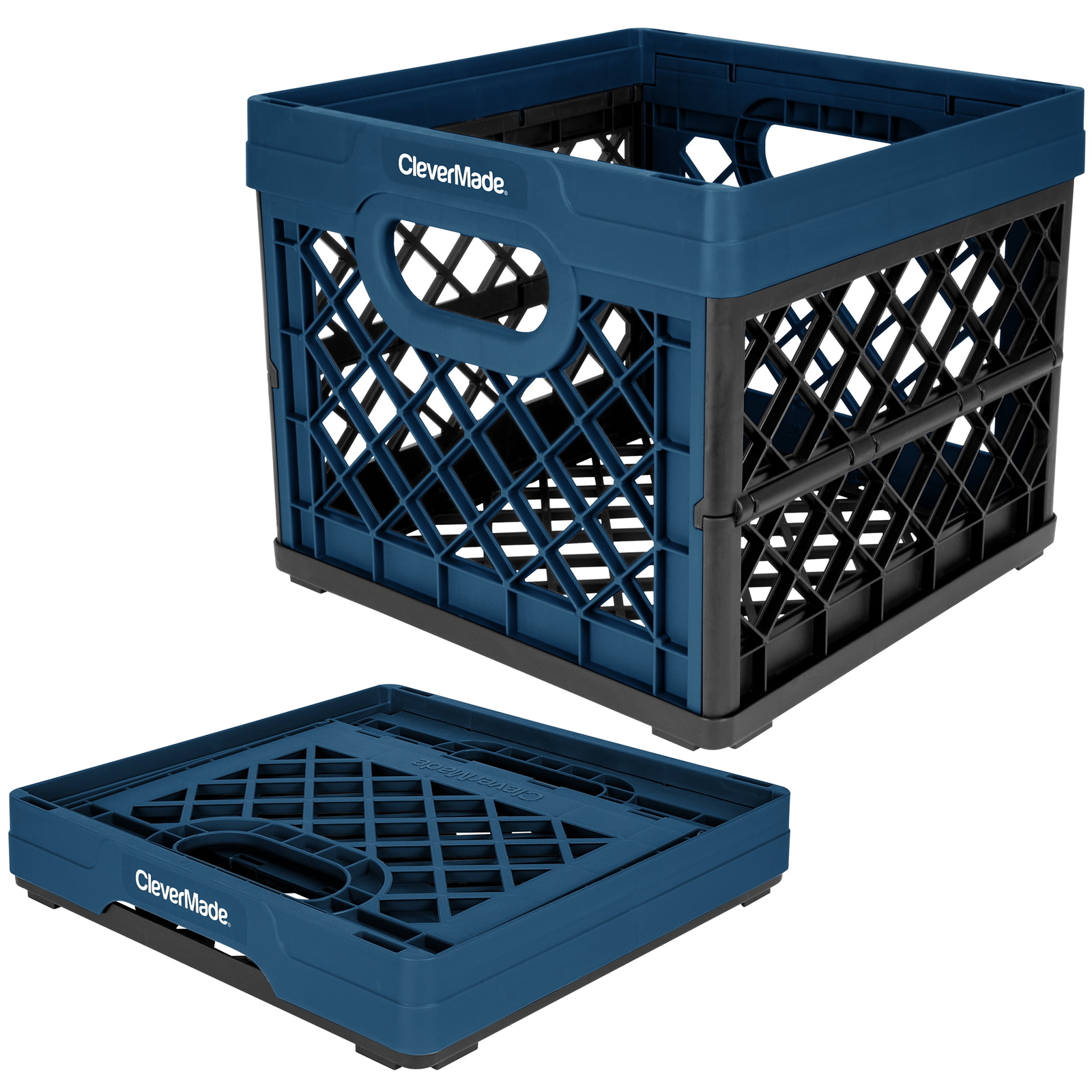 Collapsible Eco Plastic Milk Crate, Folding Storage Bin, 6.6 gal, Ocean Navy