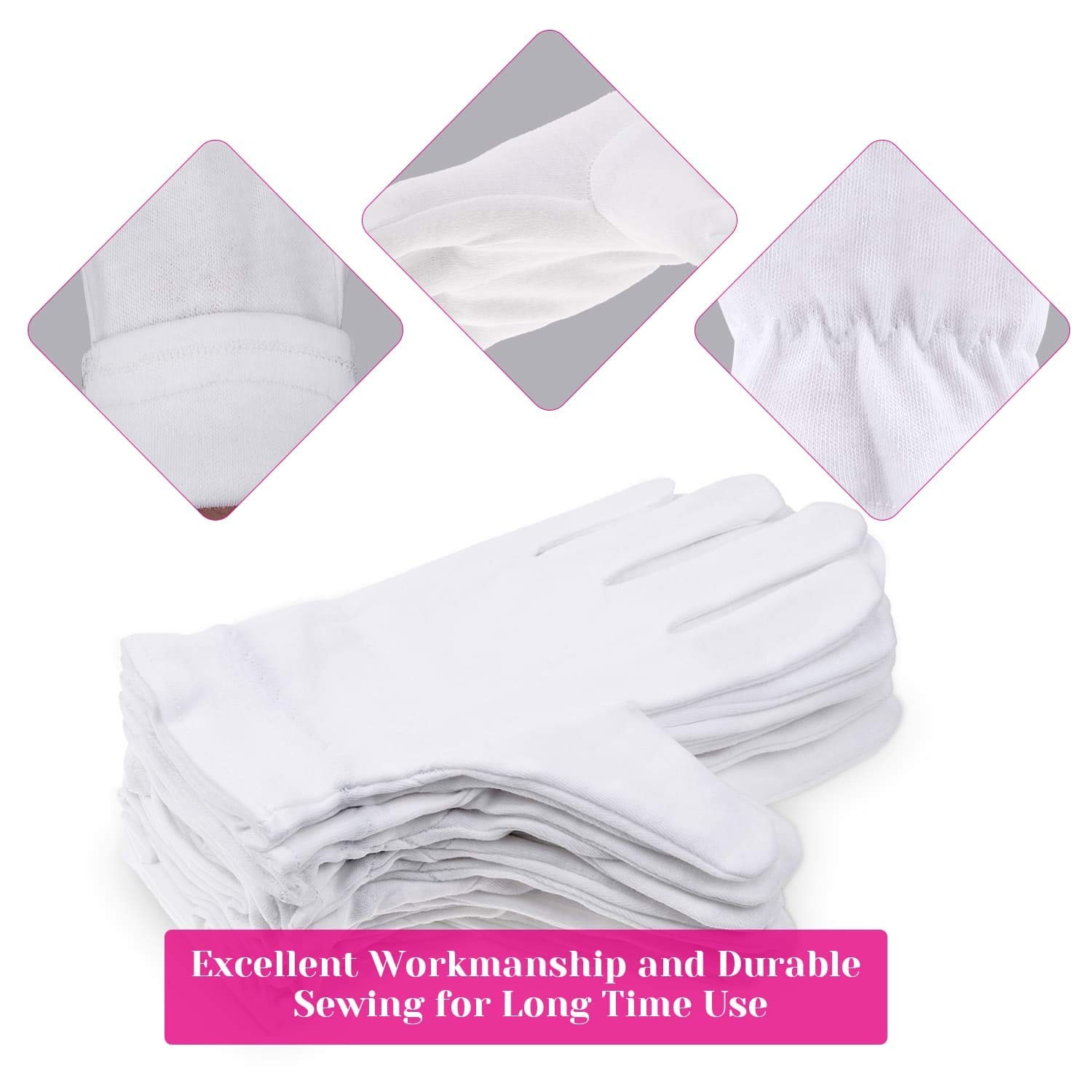 100 Percent Cotton Gloves for Dry Hands Eczema, One Size (Pack of 20), White
