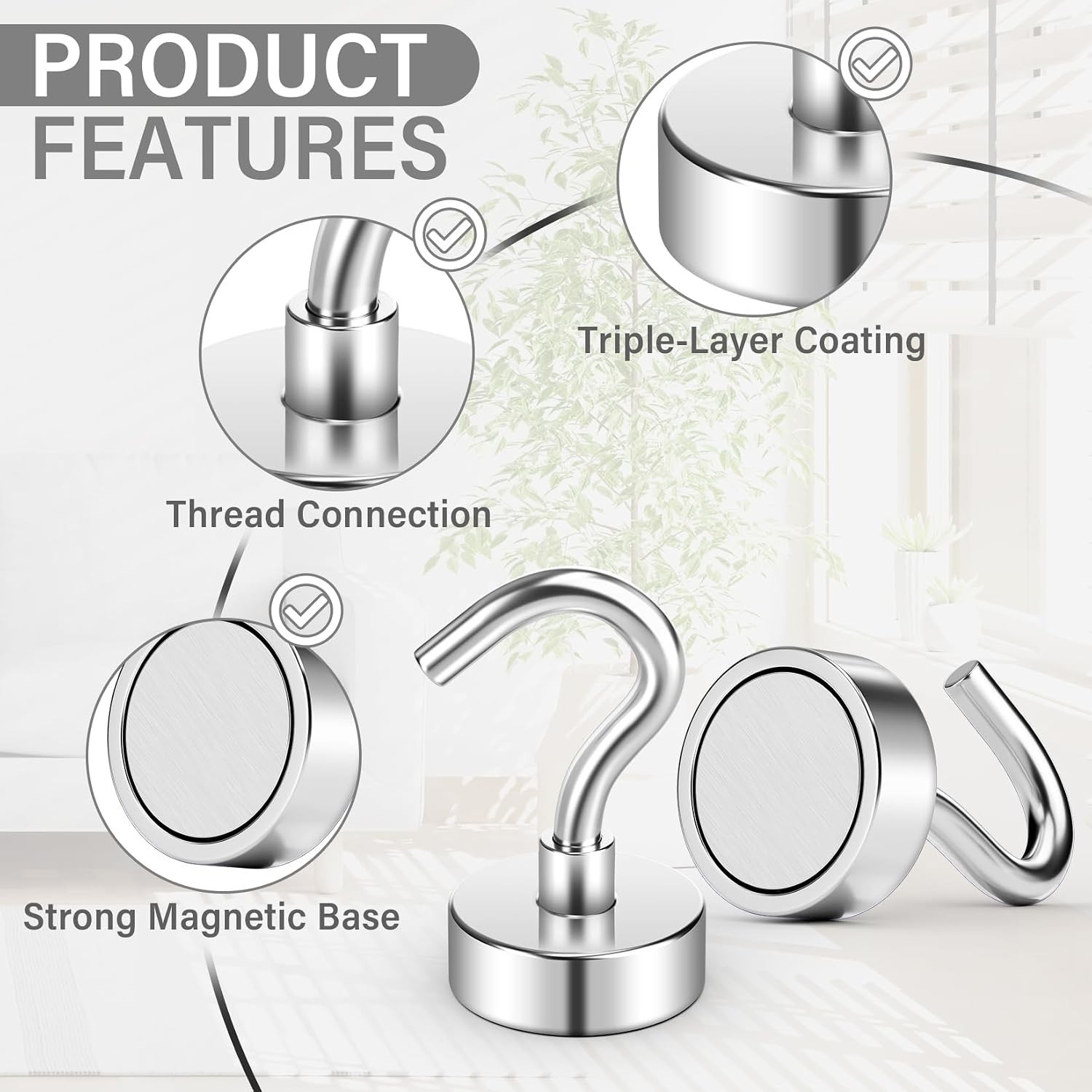 Magnetic Hooks Heavy Duty 30LB Strong Magnets Hanging Silver 8 Pack