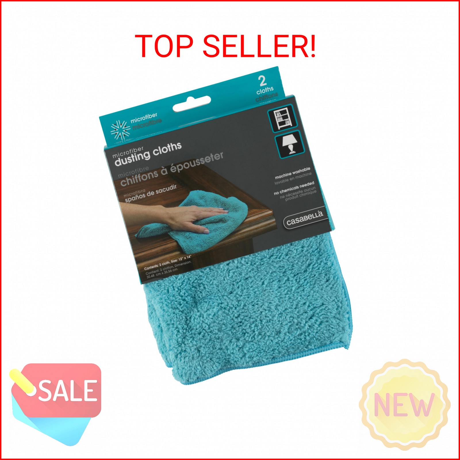 Casabella Microfiber 12″ x 14″ Cloth, Pack of 2, Blue Dusting, 2 Count