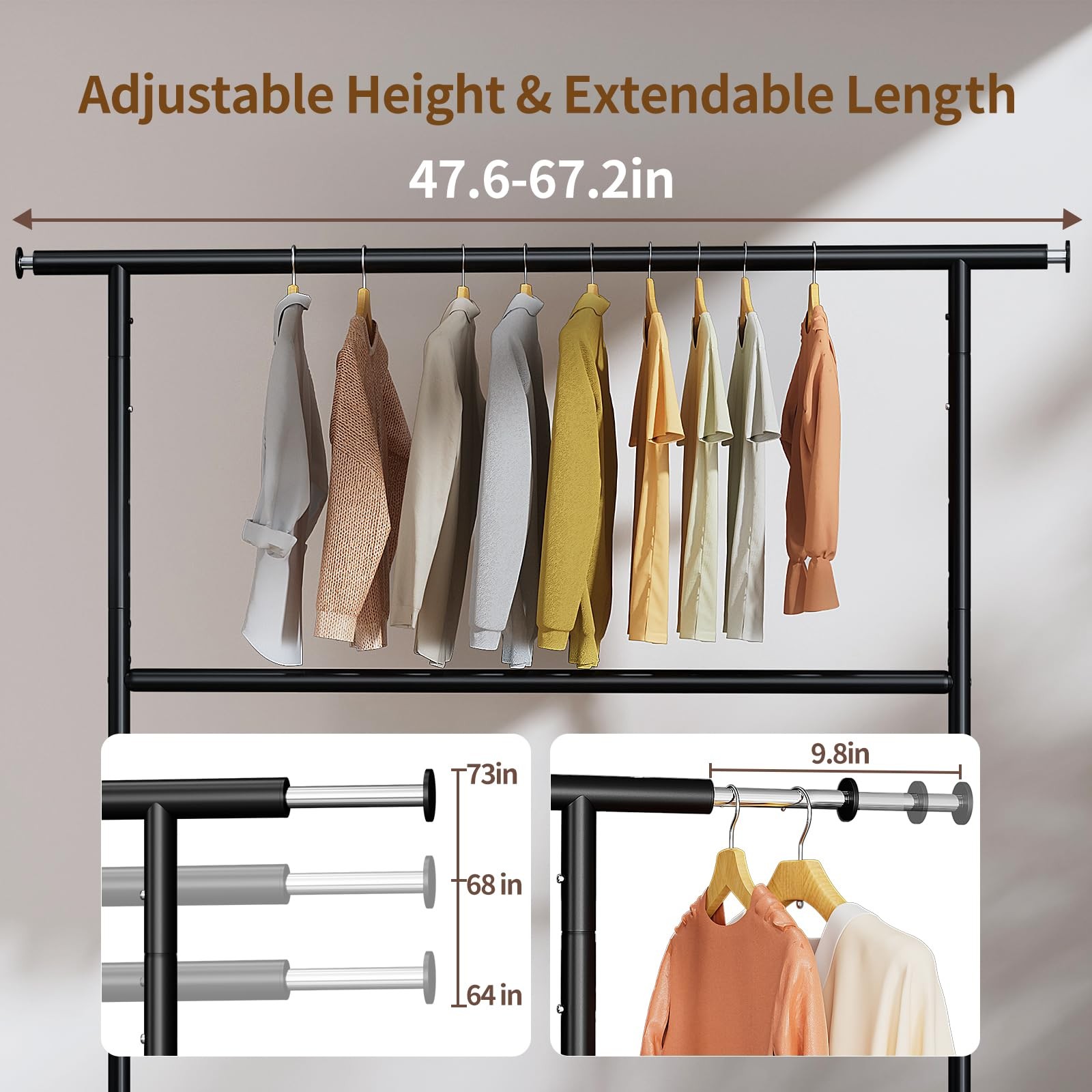Luxspire Heavy Duty Clothes Rack Lockable Wheels Load 600 LBS, Black HC250088