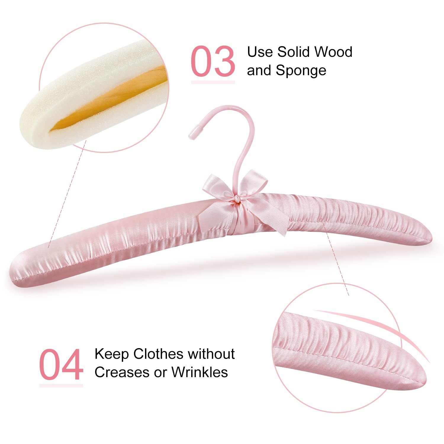 TOPIA HANGER Satin Padded Hangers for Women Clothing 17-inch 5 5 PCS, Pink