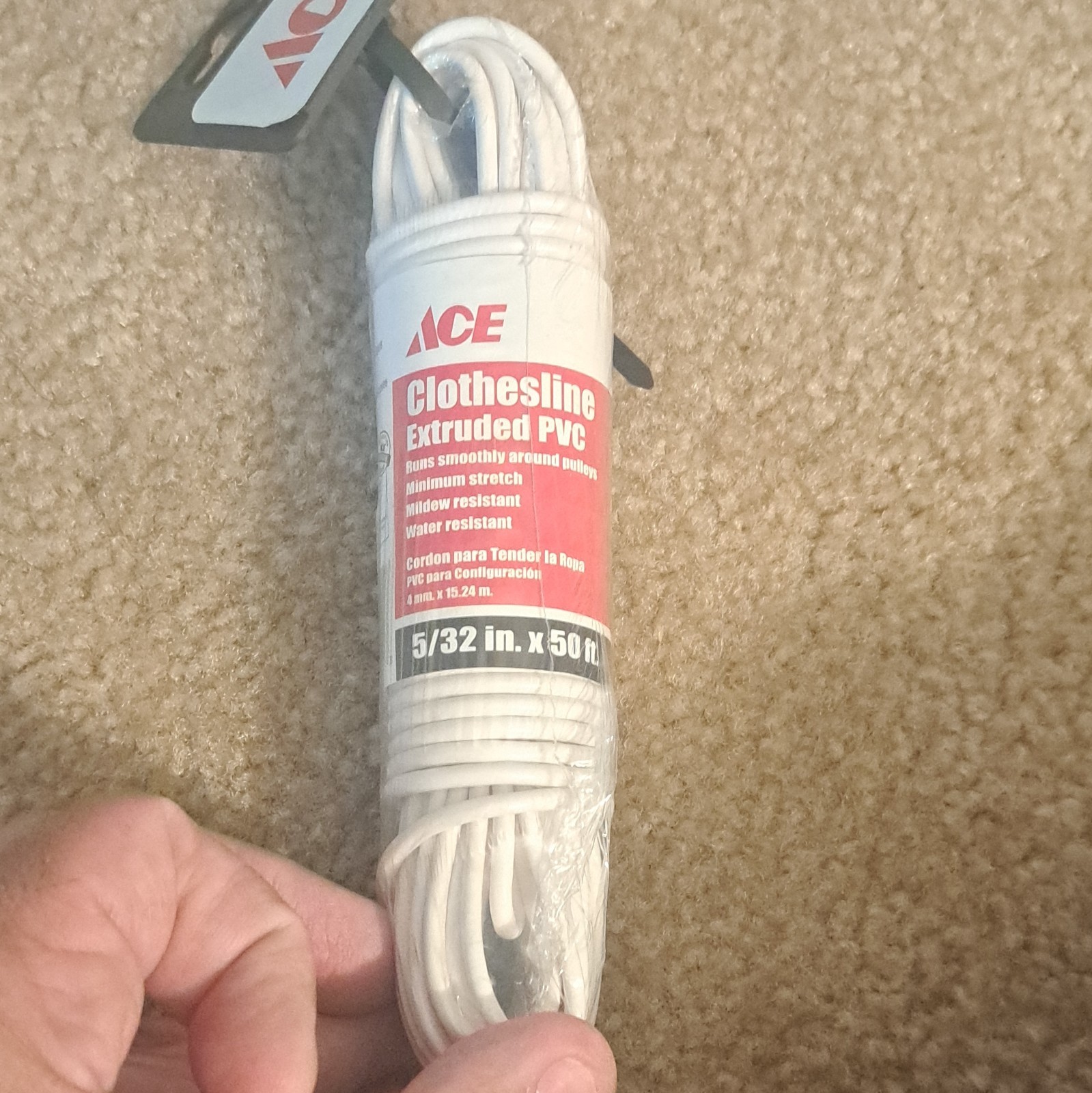 ACE PVC Clothesline 5/32 in x 50 ft White 16 lb Heavy Duty Water/Mildew Res