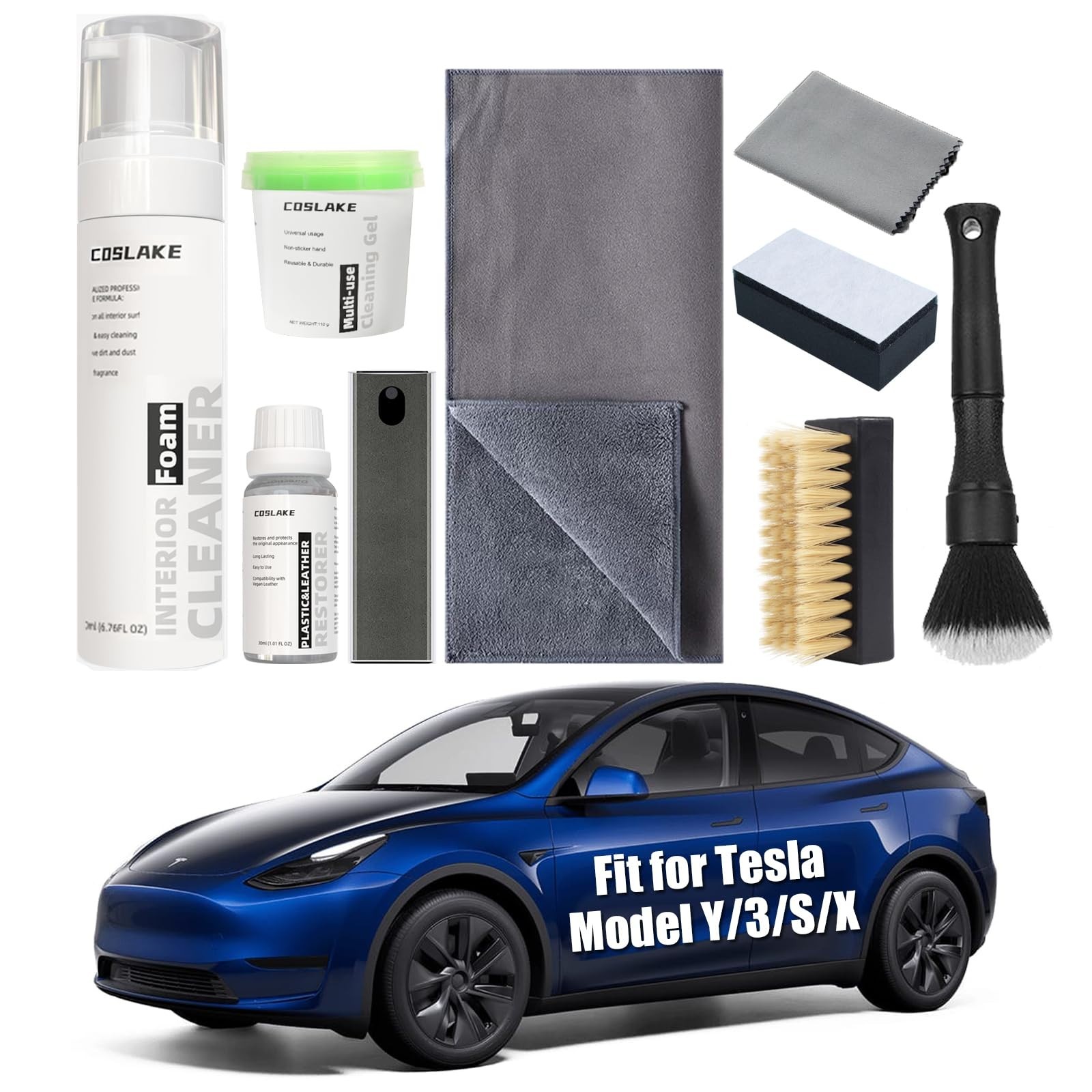 9PCS Tesla Interior Cleaner Kit – Foam Seat Cleaner, Screen & Plastic Restorer,