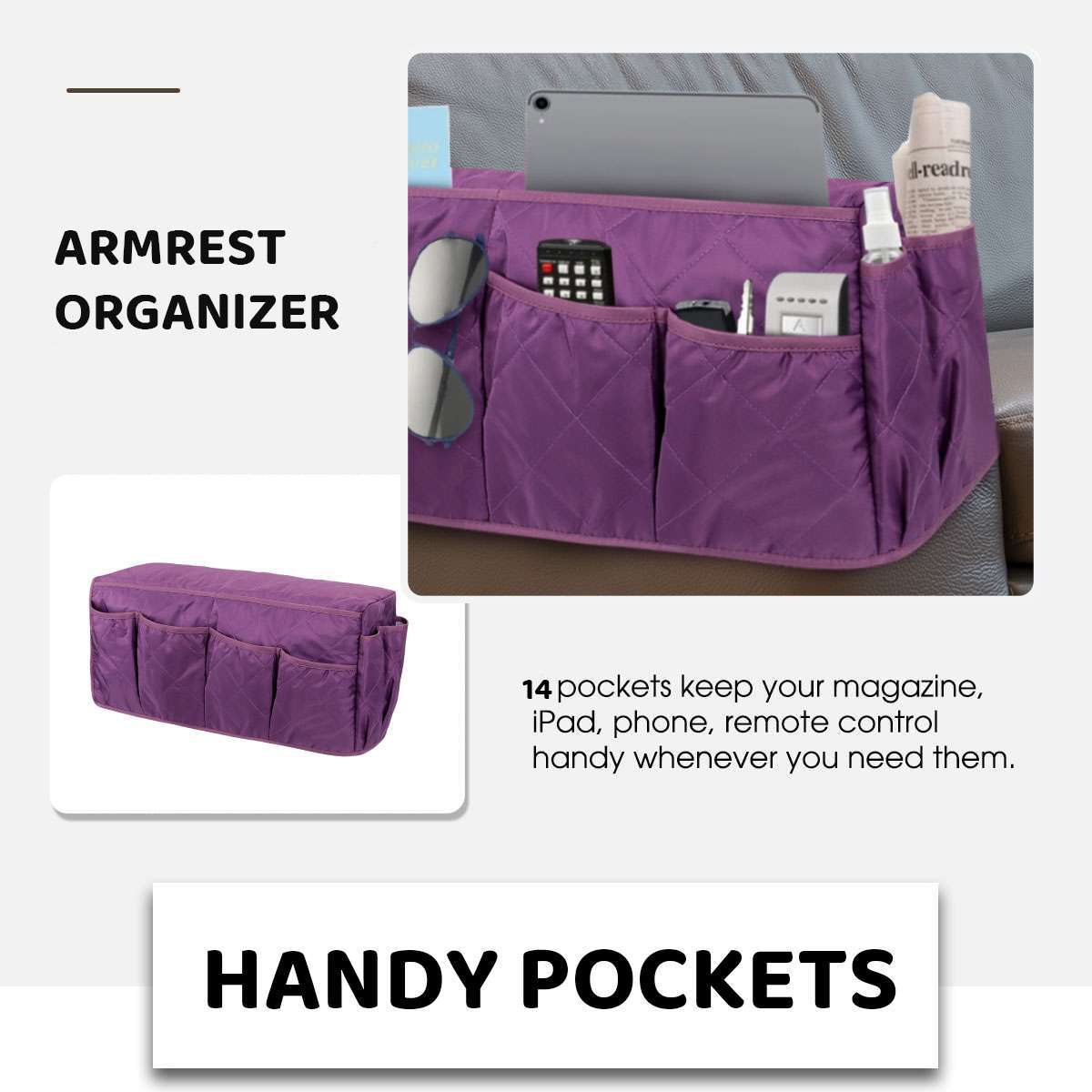 US Sofa Arm Rest TV Remote Control Organizer Holder Caddy Pocket Chair Couch Bag