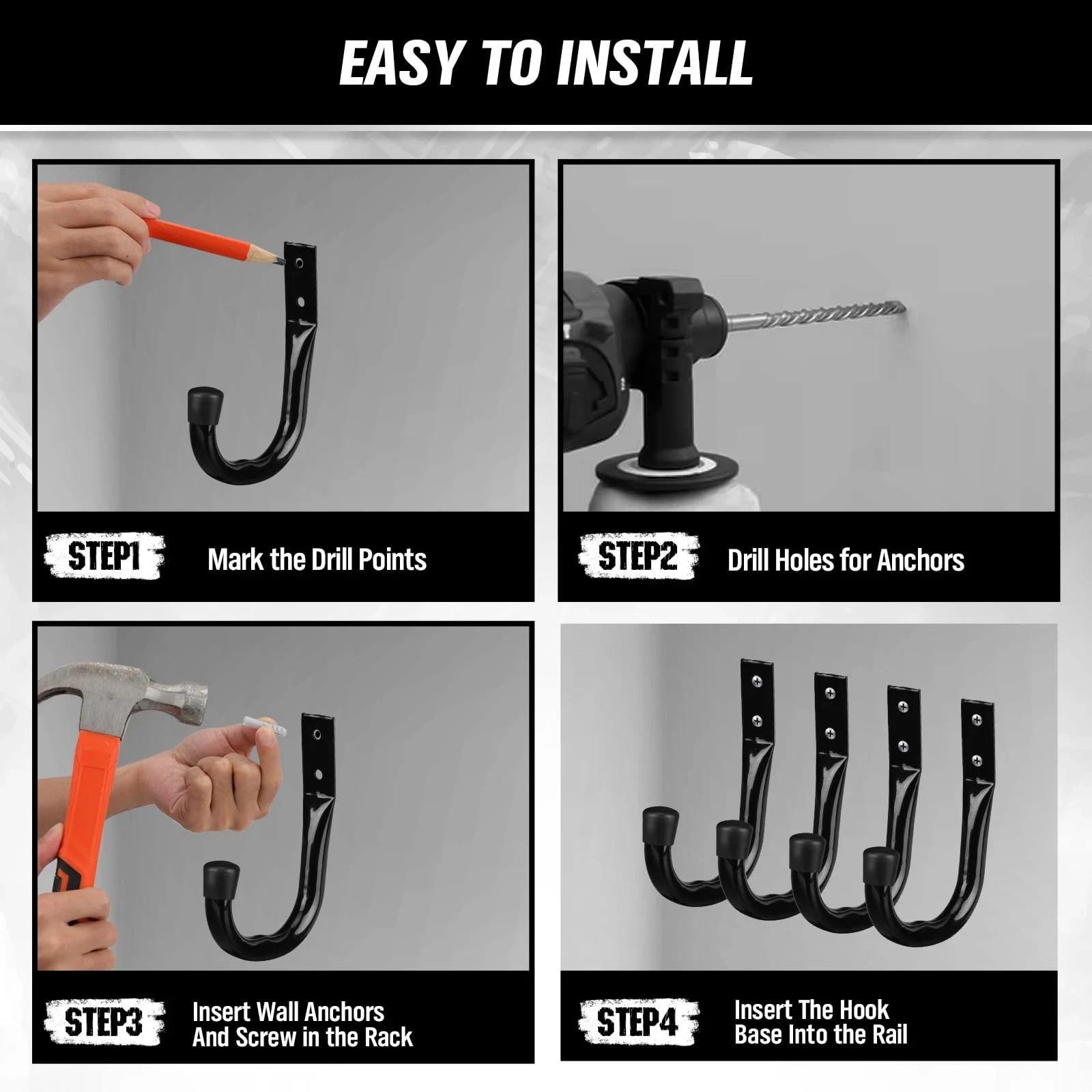 12 Pack Heavy Duty Garage Storage Hooks Wall Mount J Hooks for Hanging Tools