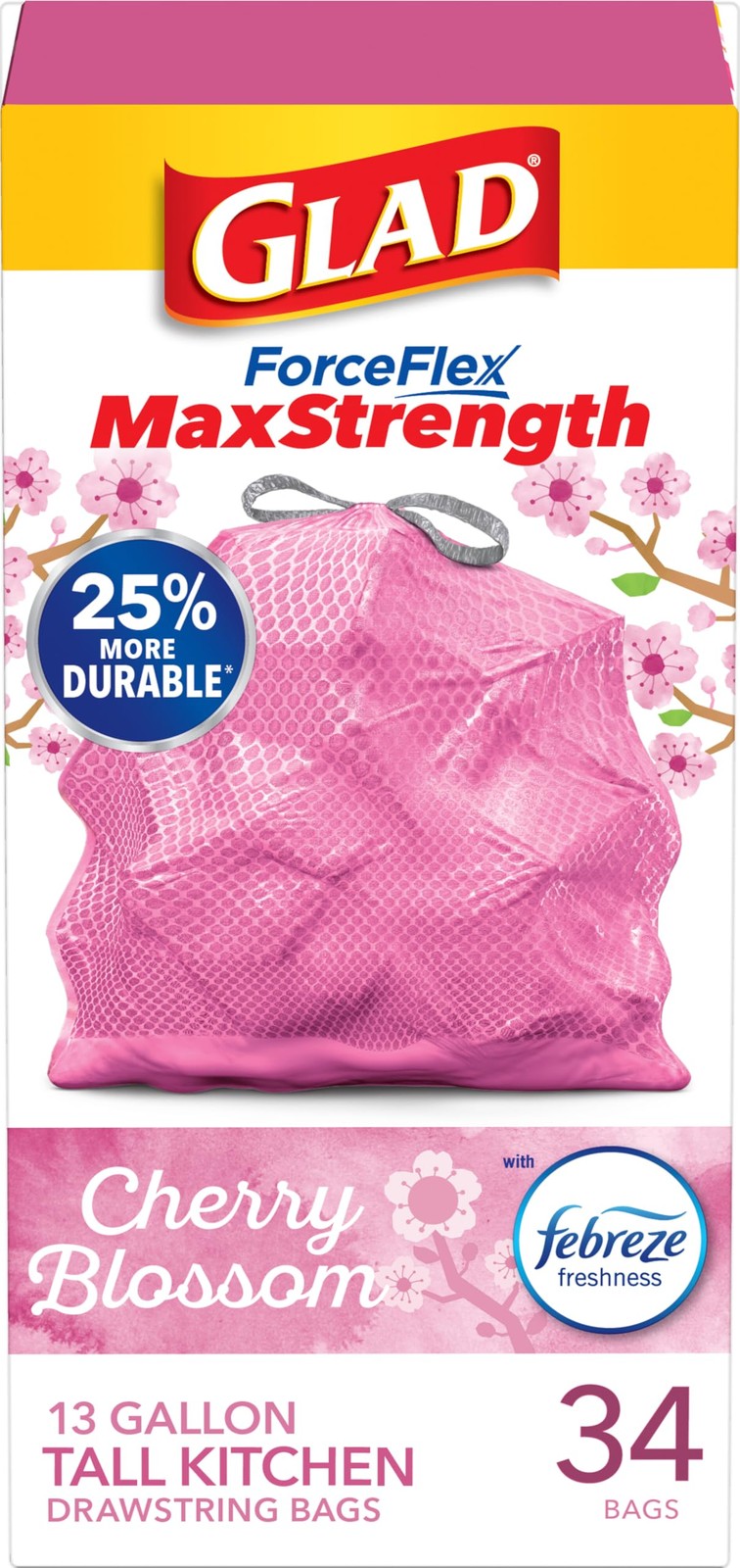 Glad Tall Kitchen Trash Bags 13 Gallon, 34 Count (Pack of 1), Pink