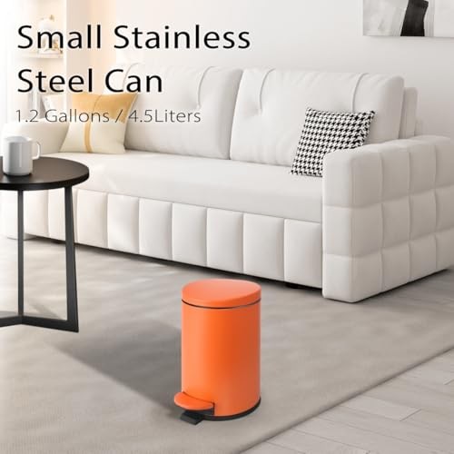 Small Trash Can with Lid Soft Close, 4.5 Liters / 1.2 Gallon Bathroom Orange
