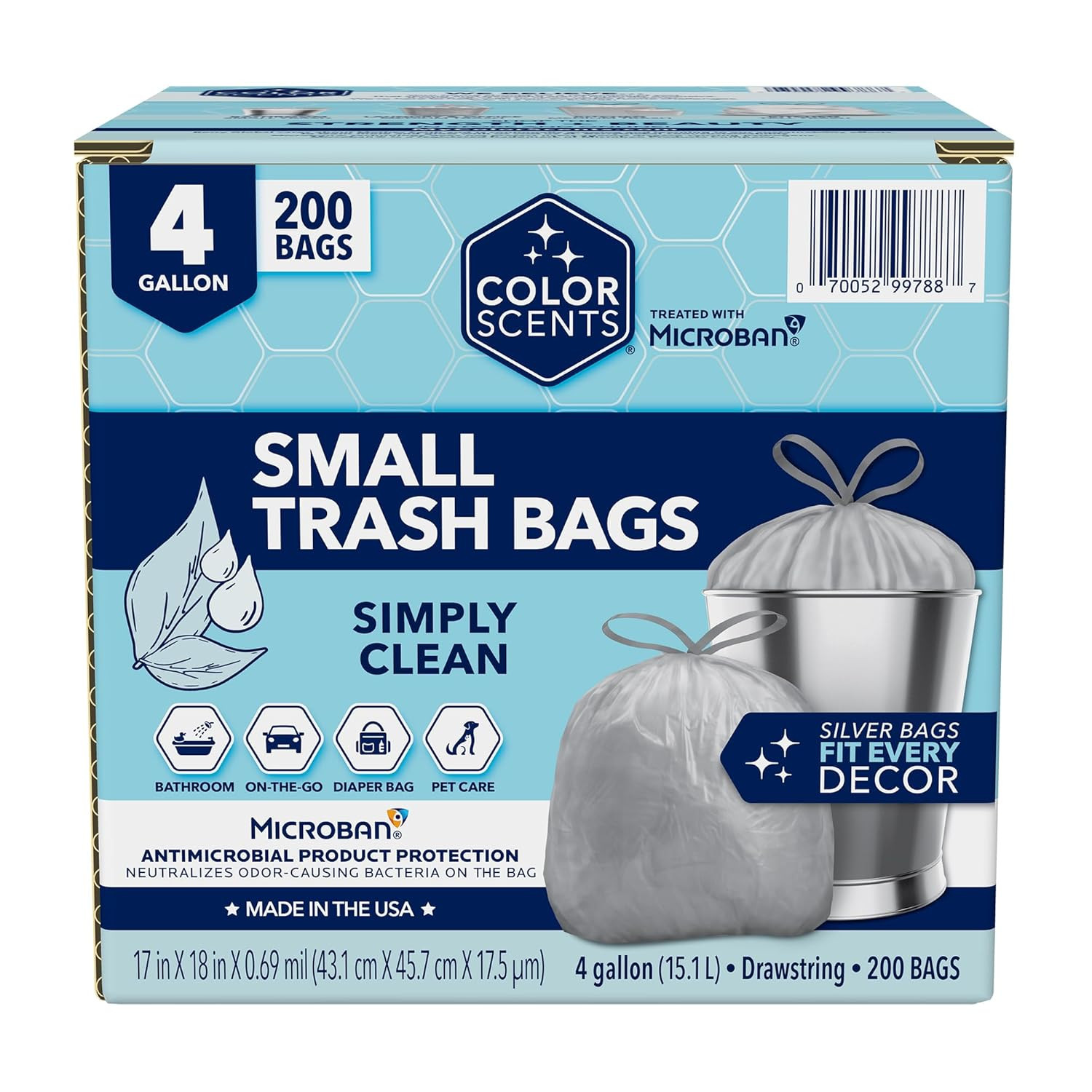 4 Gallon Drawstring Trash Bags – 200 Count Pack – Silver