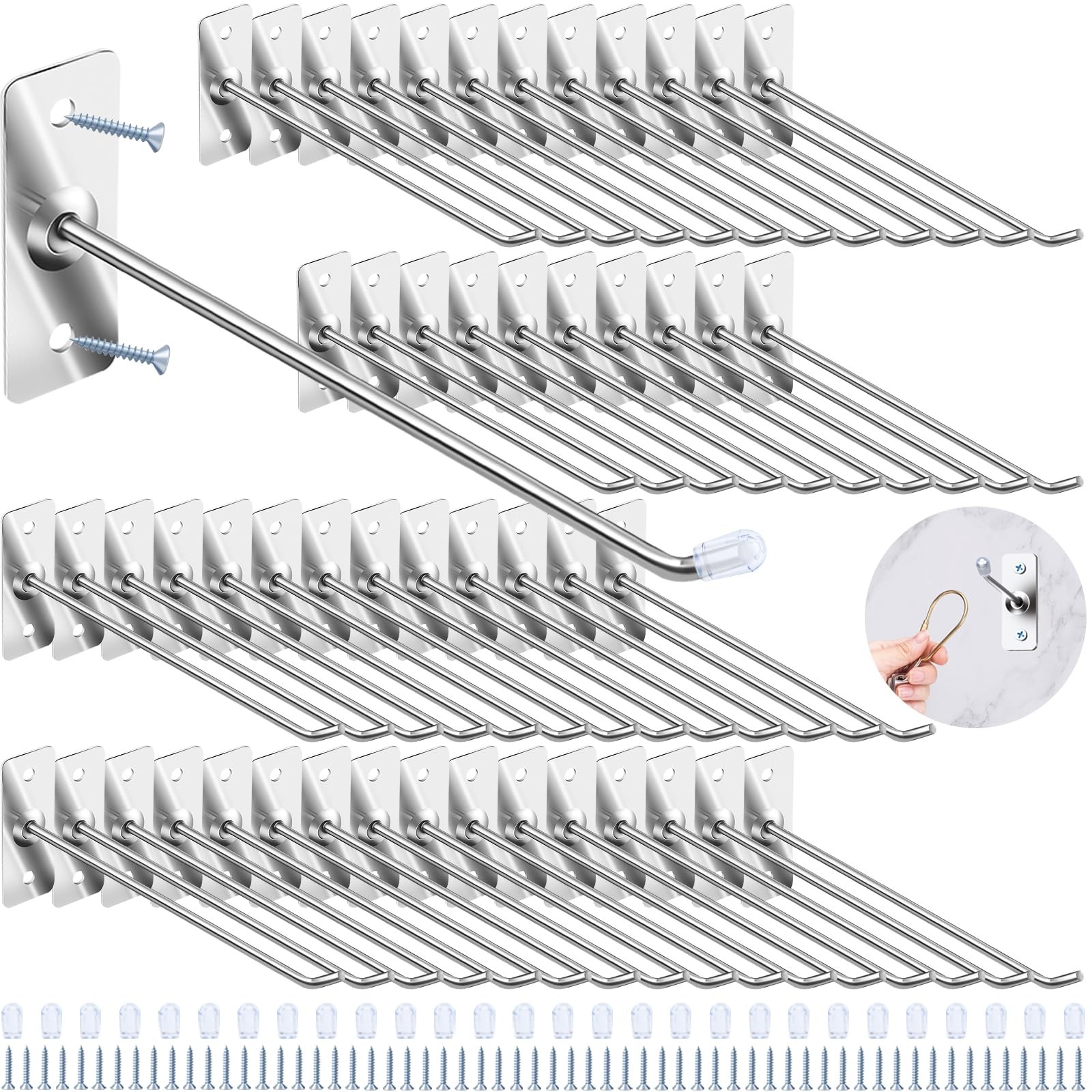 40 Pcs 6″/15CM Stainless Steel Wall Mounted Hooks with Protective Caps and Sc…
