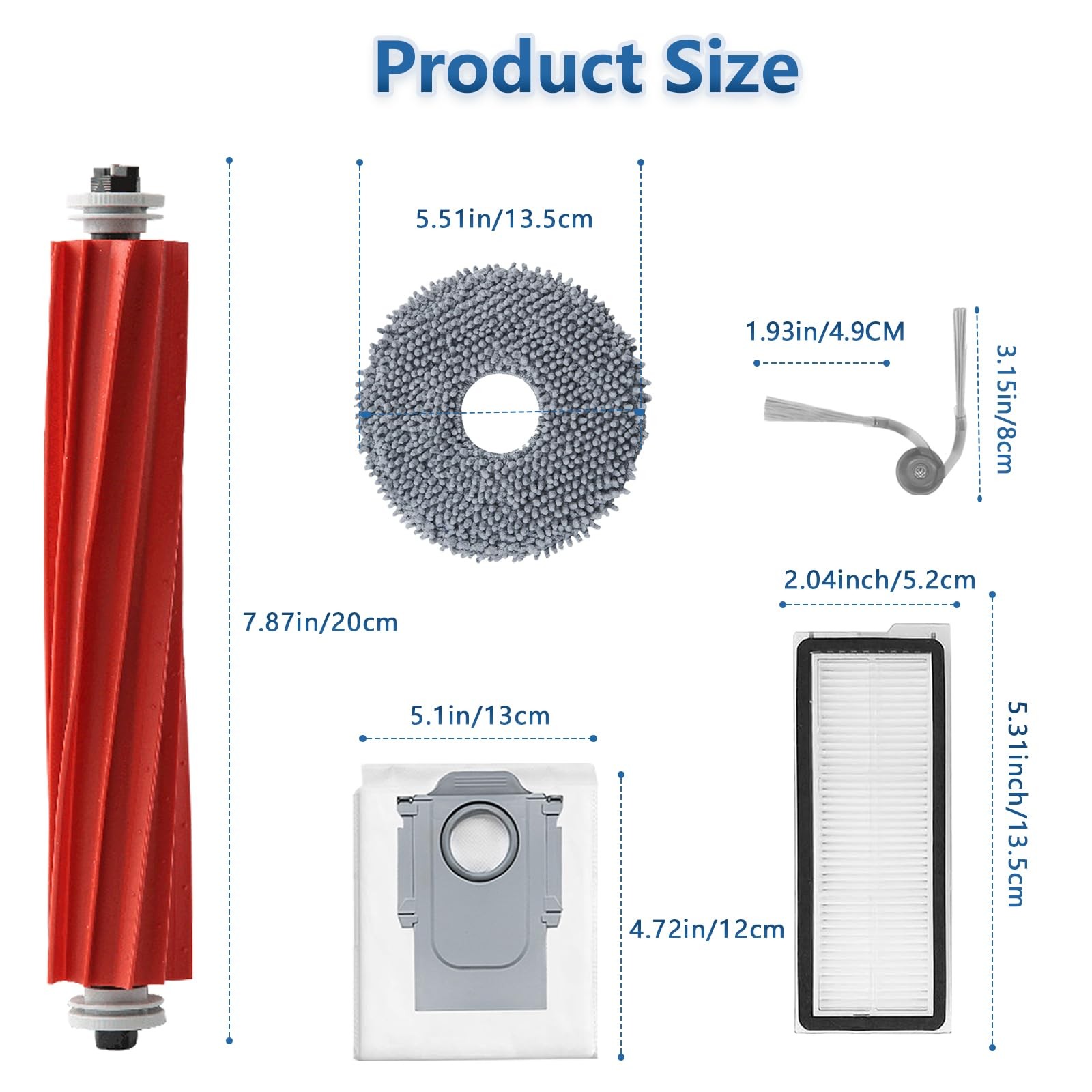 Accessories Kit for Roborock QV 35A/QV 35S Robot Vacuum, 2 Main Brush Roller,…