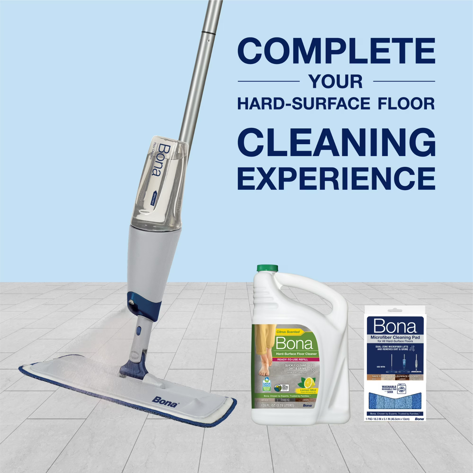 Bona Spray Mop Air Multi-Surface Floor Kit, Microfiber Pad Lemon Mint Solution