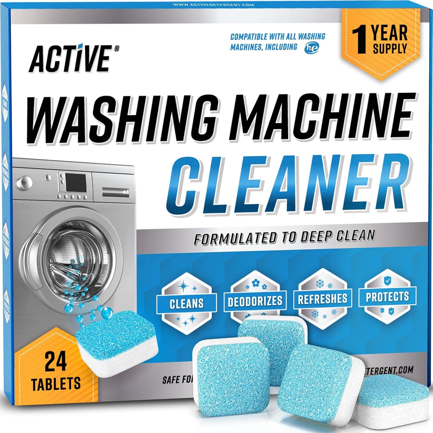 24 Pack Washing Machine Cleaner Tablets HE Washer Descaler 12 Month