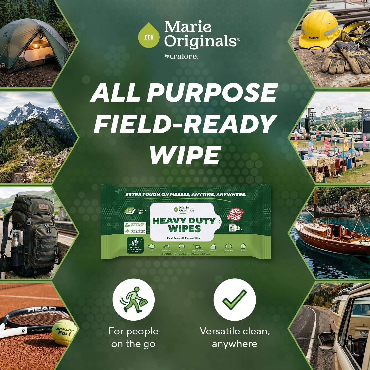 Marie Originals Heavy Duty Hand Wipes, Auto Mechanic, Outdoor Wipes 10ct