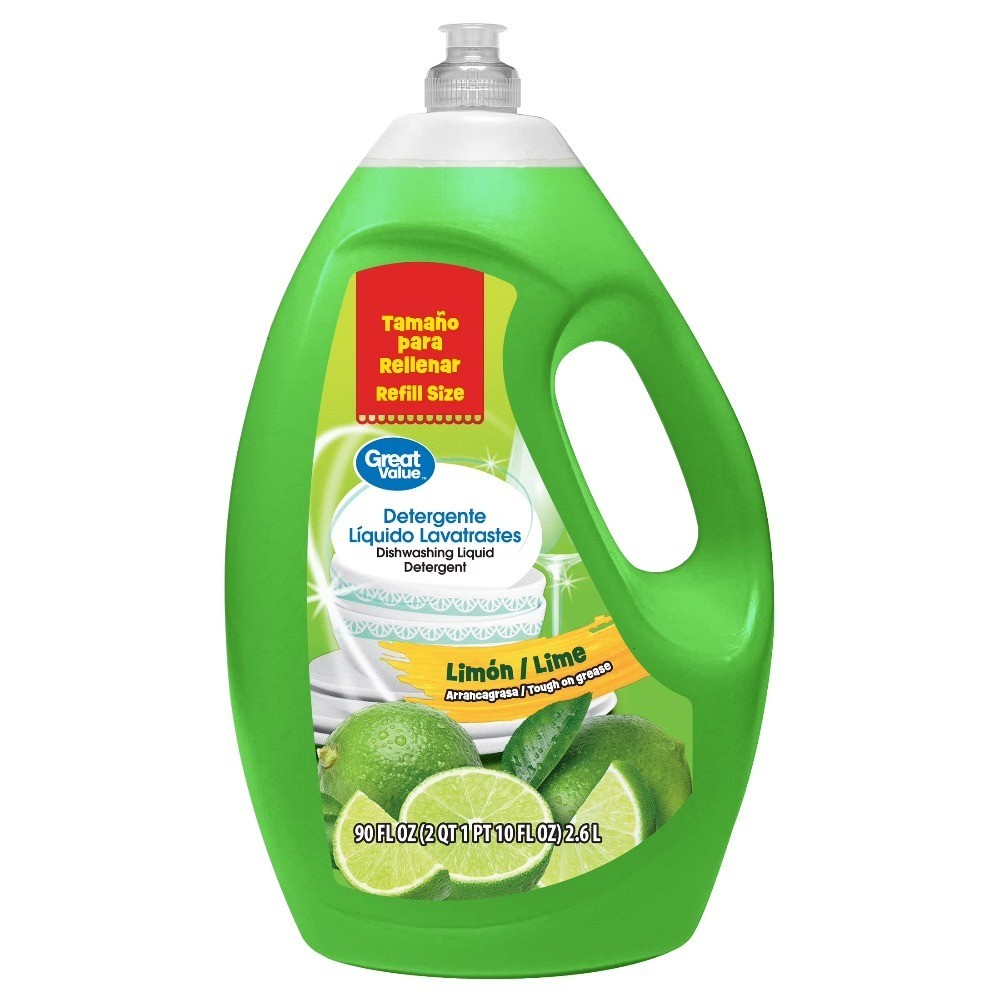 Lemon Lime Dishwashing Liquid Detergent, 90 fl oz, Concentrated Grease Cutting
