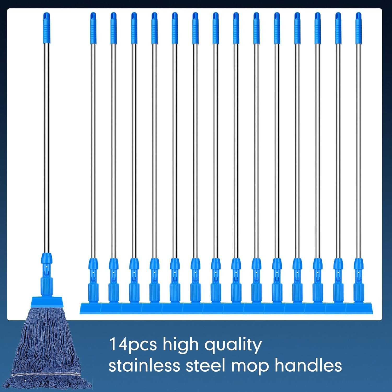 14 Pack Heavy Duty Adjustable Mop Handles for Industrial & Household Cleaning