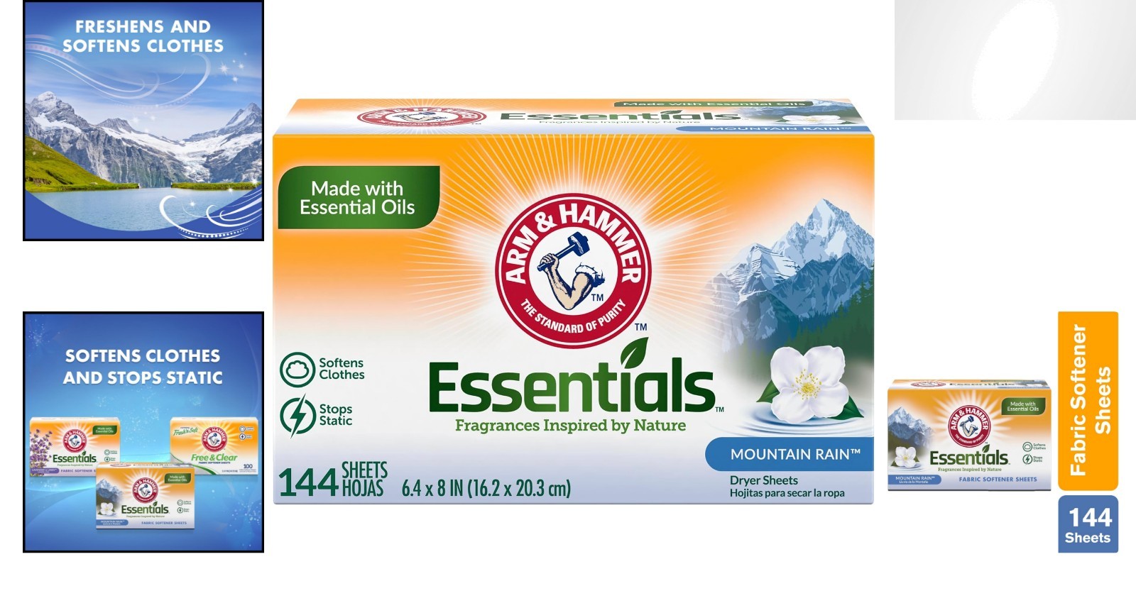 Mountain Rain Scented Fabric Softener Sheets – 144 Count for Soft, Fresh Clothes