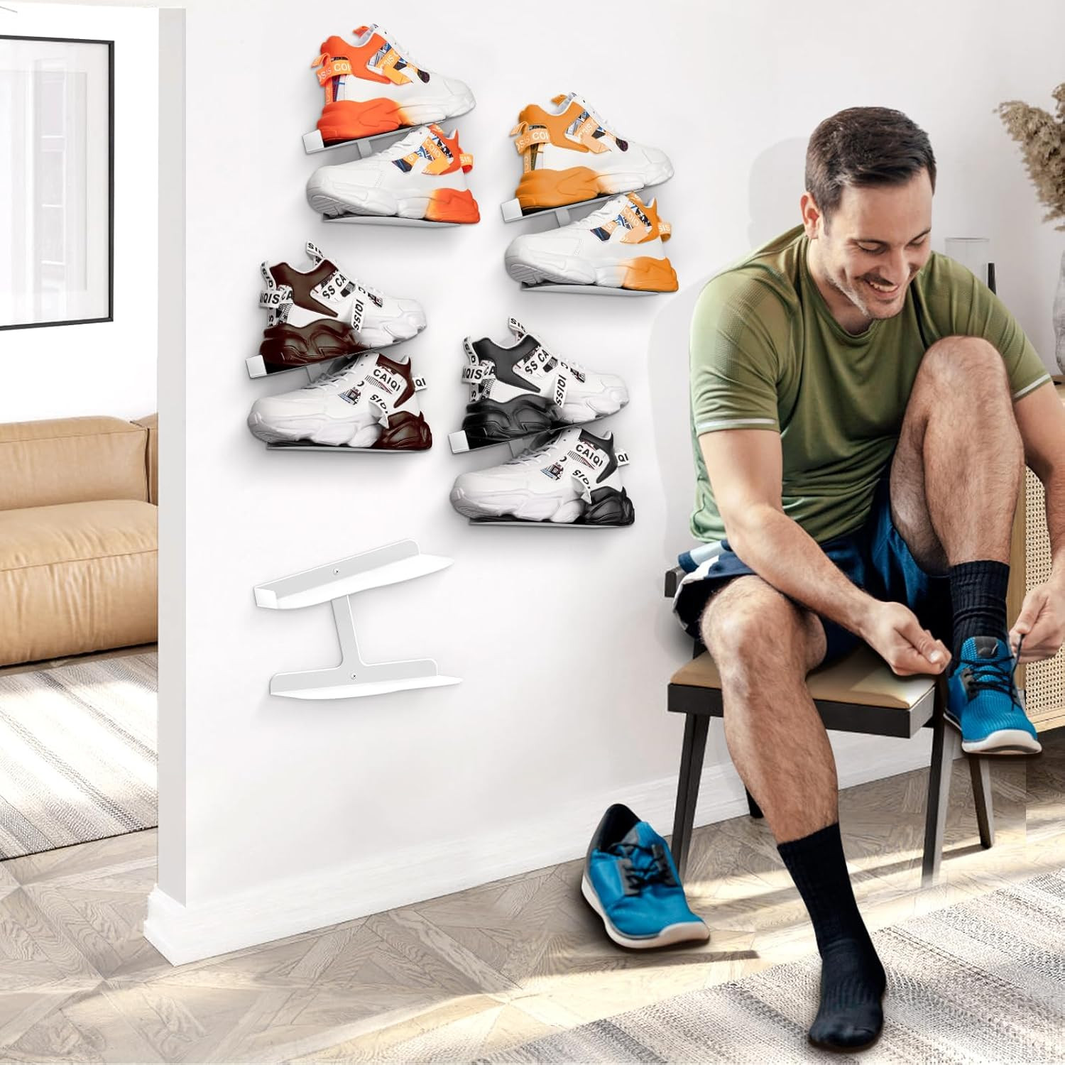 2 Pcs Floating Shoe Display Shelves for Wall Mount,H-Type Sturdy Levitating Shoe