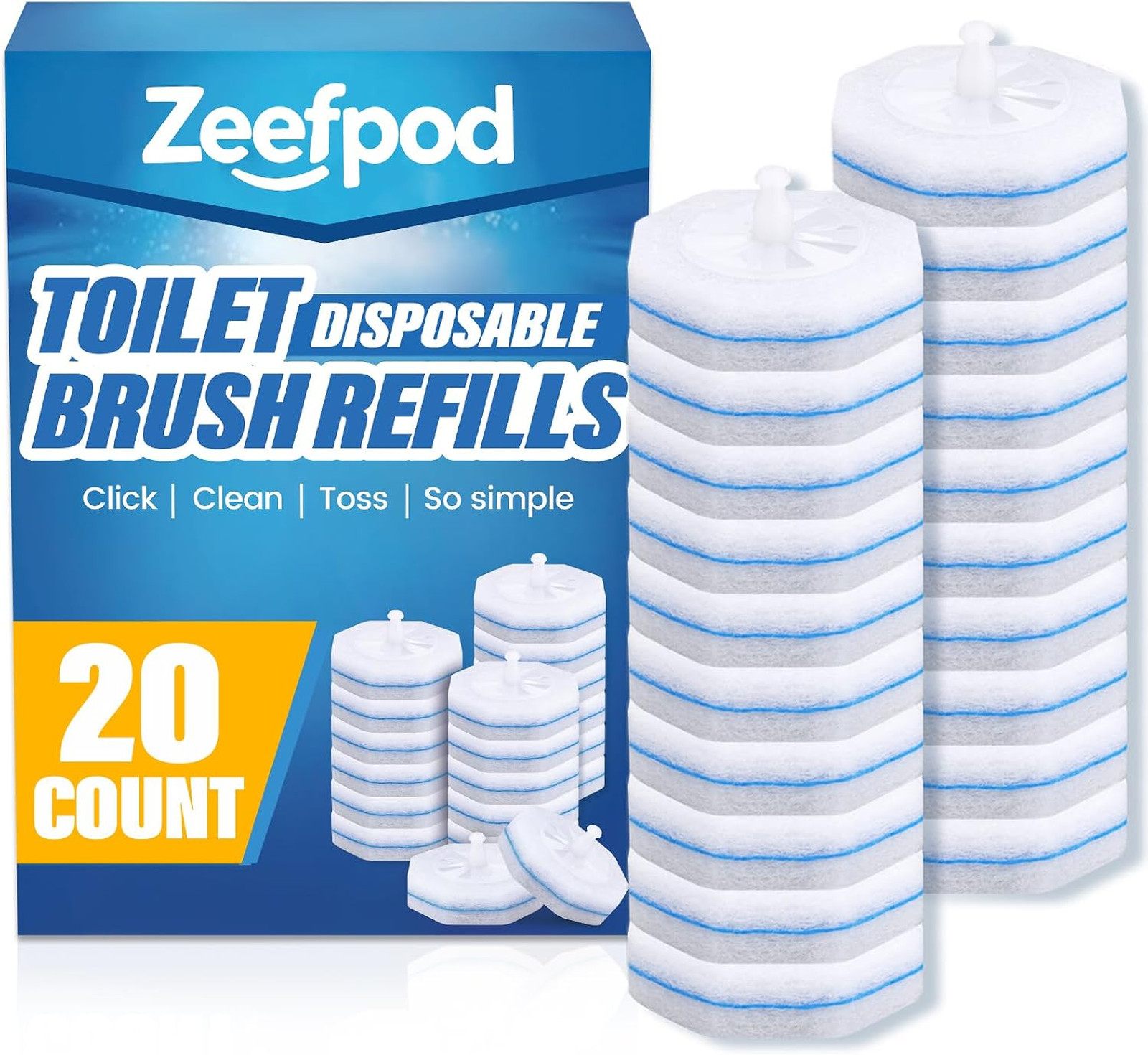Toilet Brush Refills 20 Pack Disposable Cleaning Pads Textured Replacement Heads