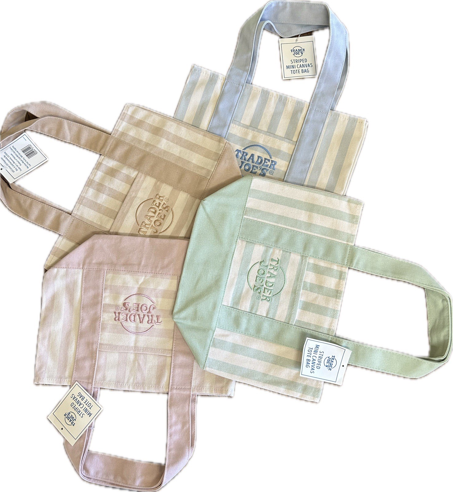 Trader Joe’s Striped Mini Canvas Tote Bags Cotton/Polyester 13x11x10. Set of 4.