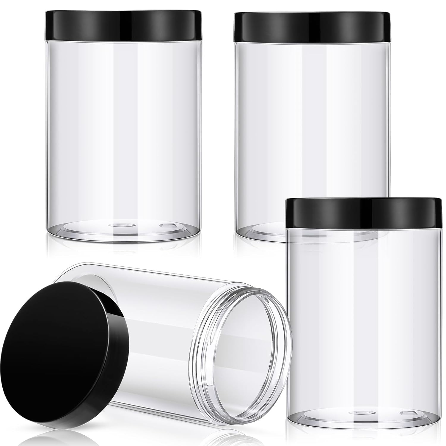 Set of 4 Leak Proof 12oz Wide-Mouth Plastic Jars with Lids for Beauty Essentials