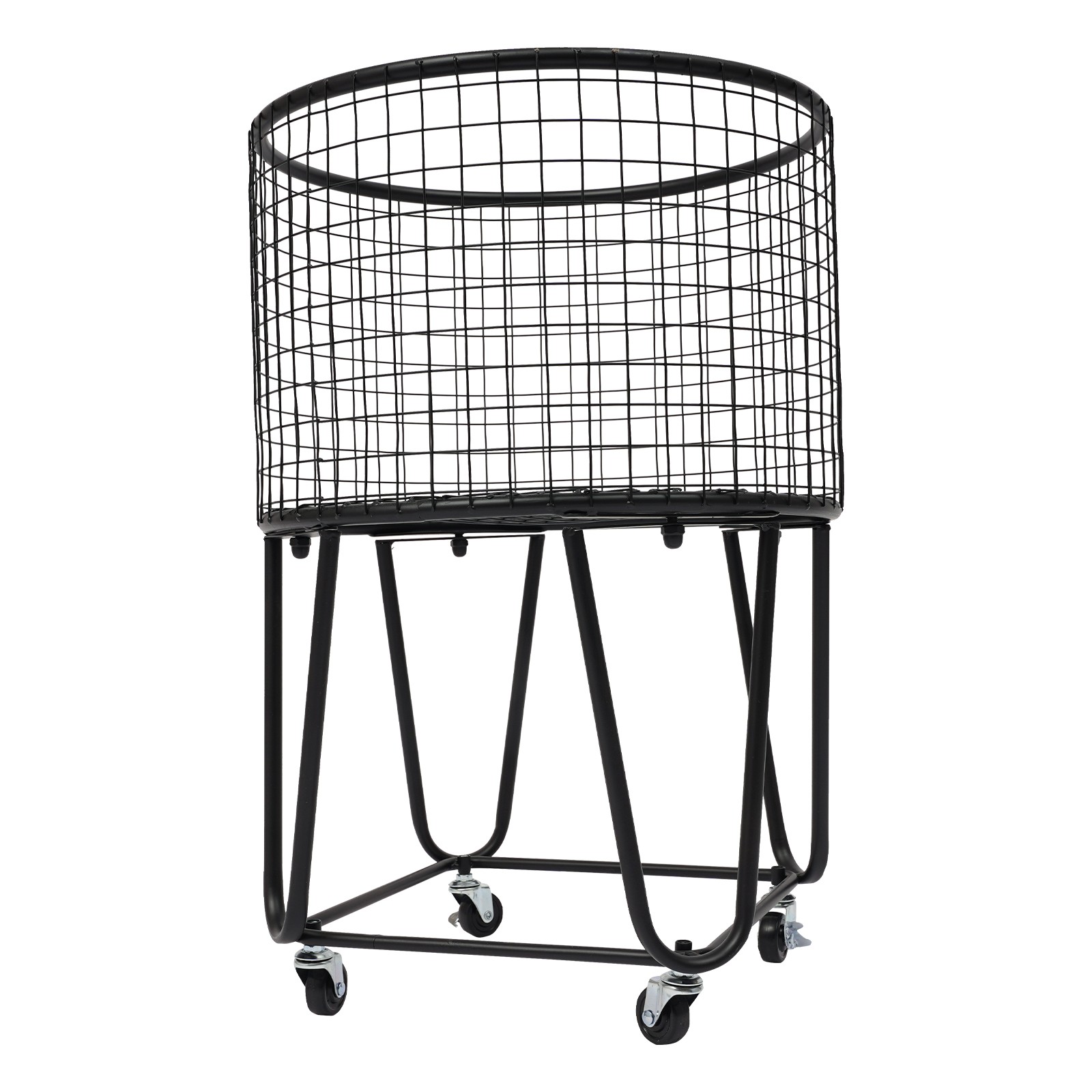 Metal Mesh Laundry Cart Basket with Wheels 43 × 30 cm Black Steel