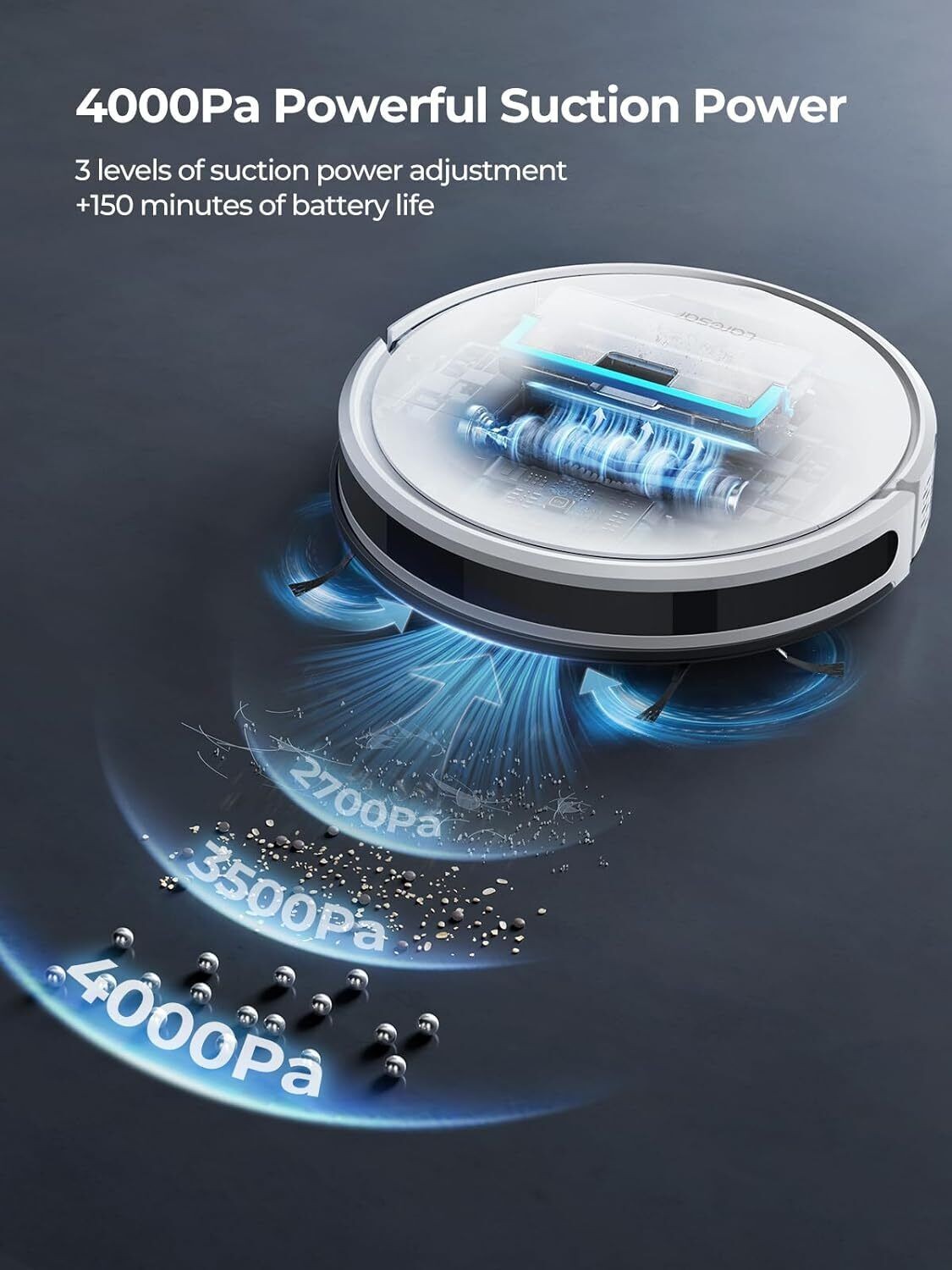Laresar Vacuums and Mop Combo Evol 3s, Strong Suction, Robotic Vacuum Cleaner