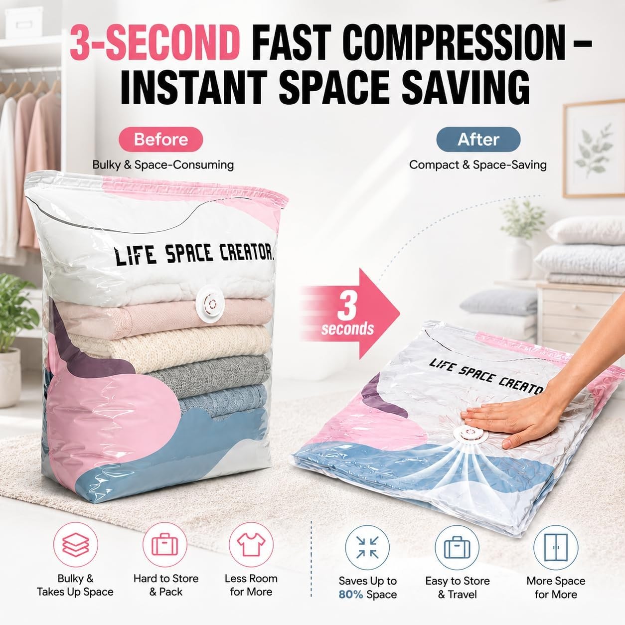 No Pump 3D Vacuum Storage Life Space Creator Better Life Space Bags for Clothes