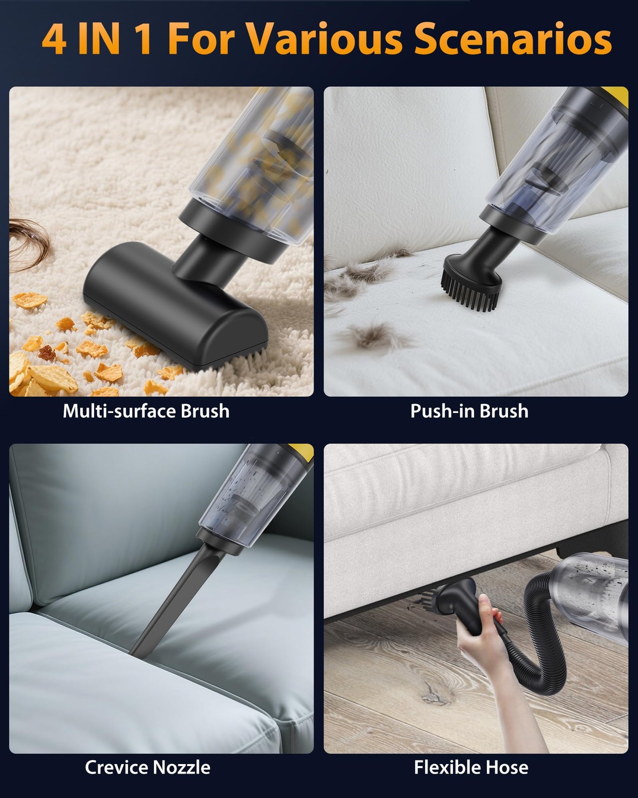 Handheld Vacuum Cordless 1.1 Pounds Car Vac 10000PA Hand Held Vacuums 4-in-1 …