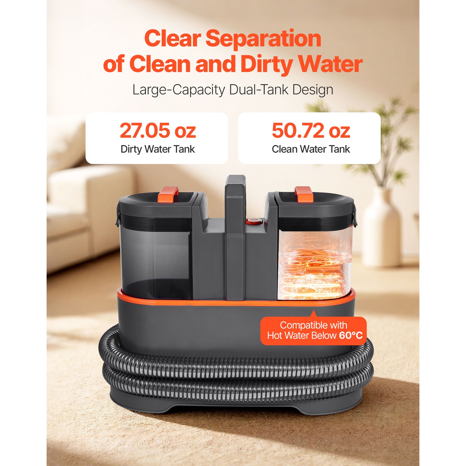 Portable Carpet Cleaner Machine Dual-Water Tank 11.5Kpa Upholstery Cleaner
