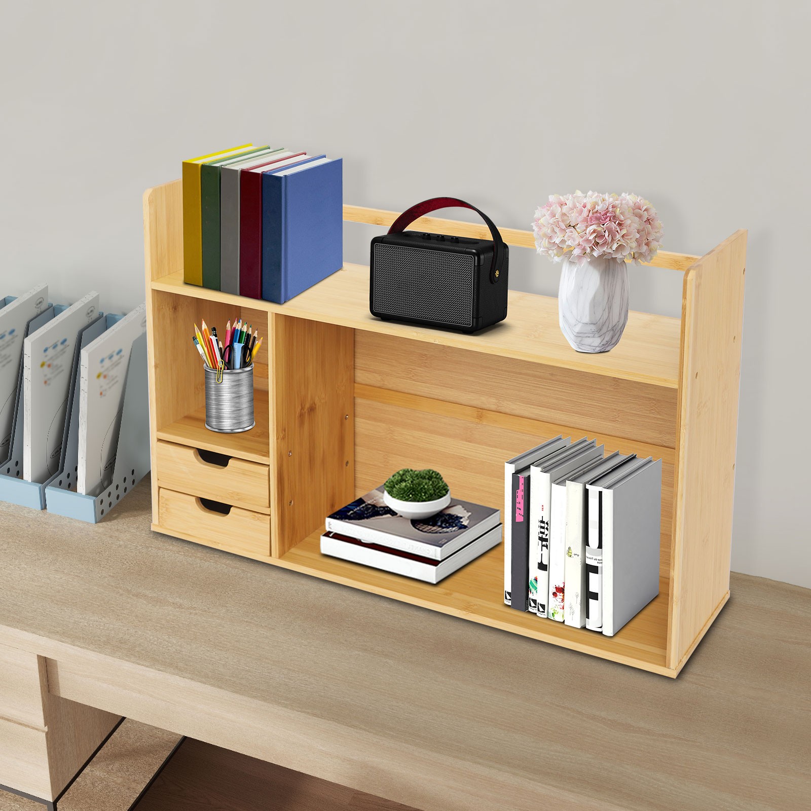 Small Desktop Bookshelf for Students Minimalist Office Desk Bookshelf 68*46cm US