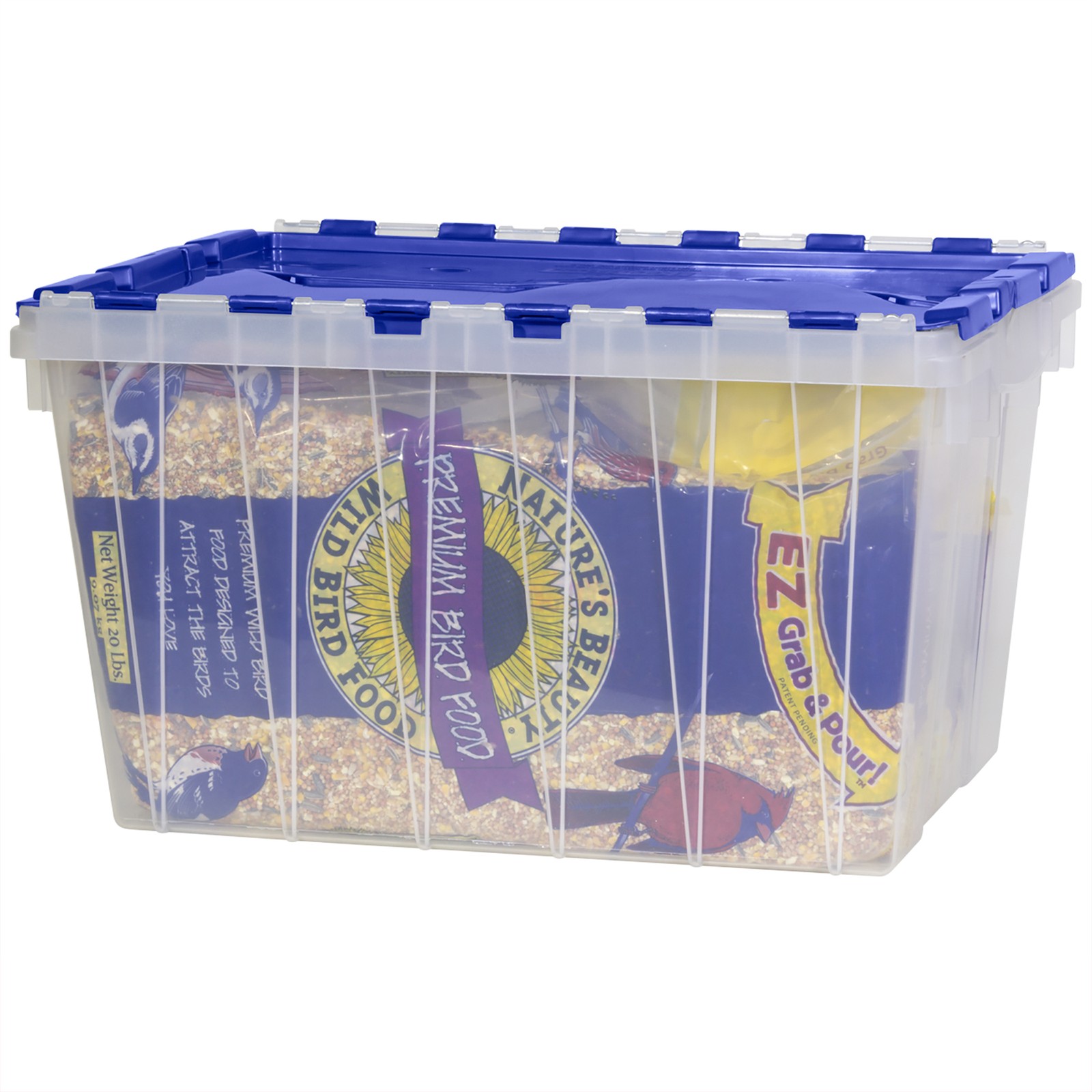 Akro-Mils KeepBox 12 Gal Plastic Storage Bin, Stackable Tote w/ Lid, Clear/Blue