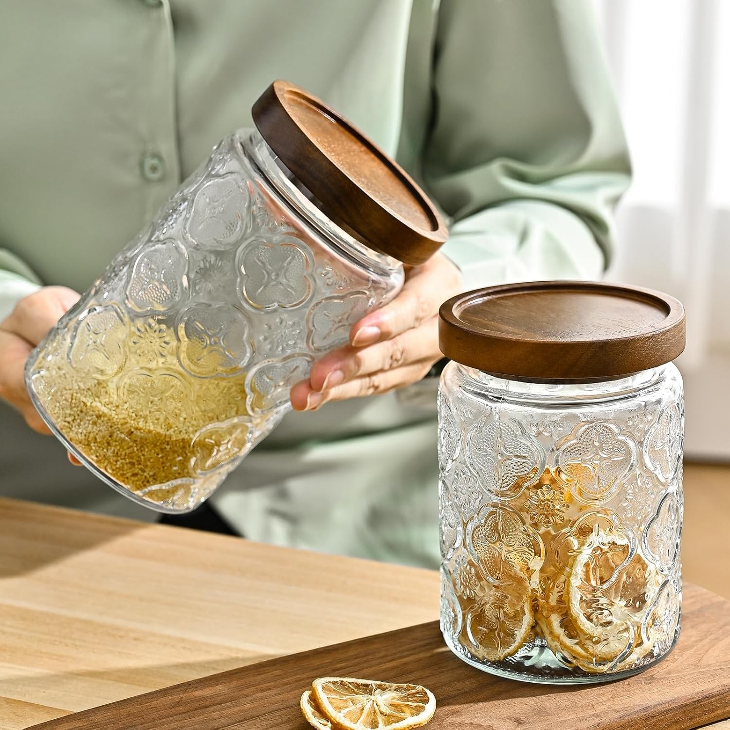 32oz Vintage Glass Jars With Lids, Airtight Food Storage Containers, Kitchen Can