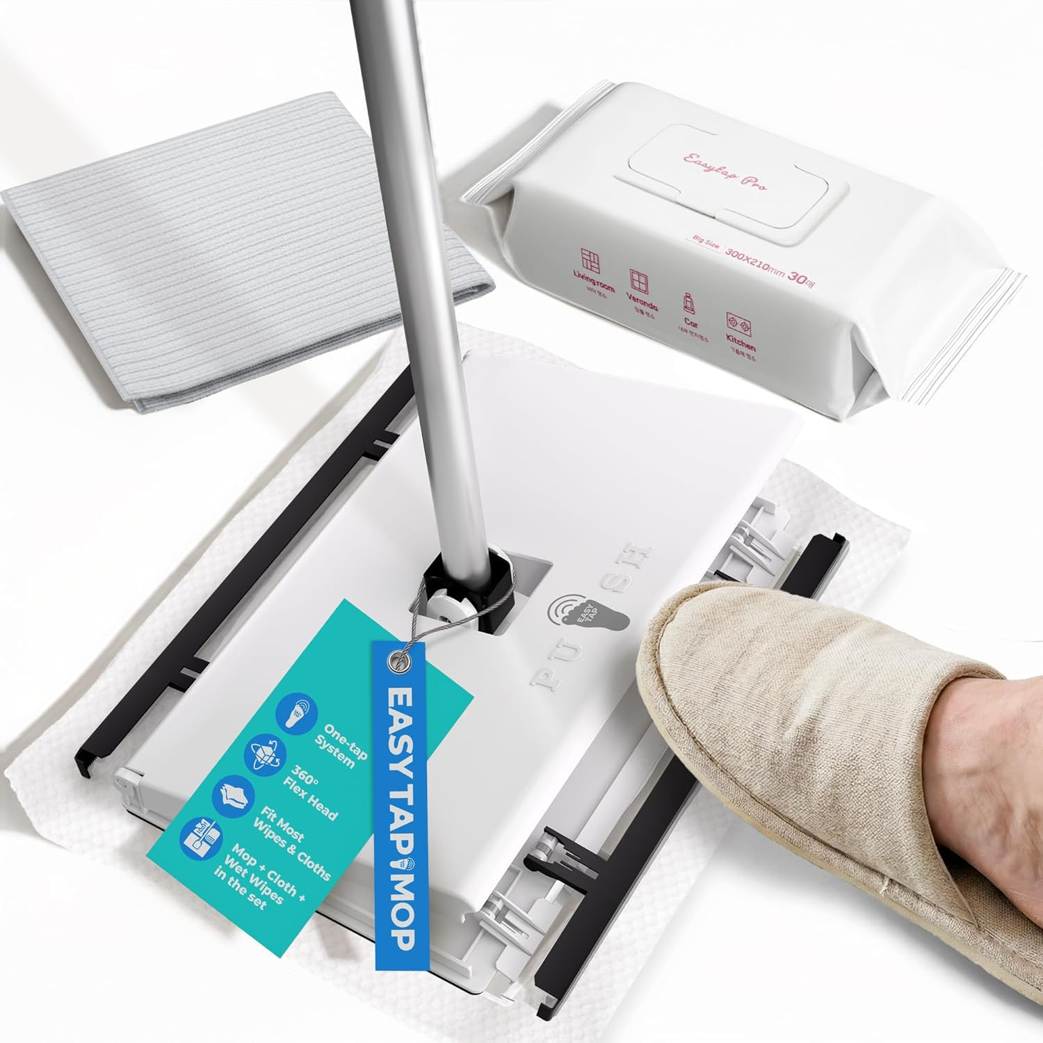 Hands-Free Flat Floor Mop & Sweeper – Foot-Tap Lock System Compatible with Most