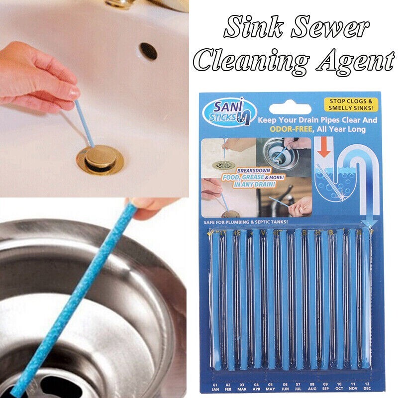 12 Pcs Sani Sticks Pack Odor Drains Drain Clear Cleaner Deodorizer Cleaning