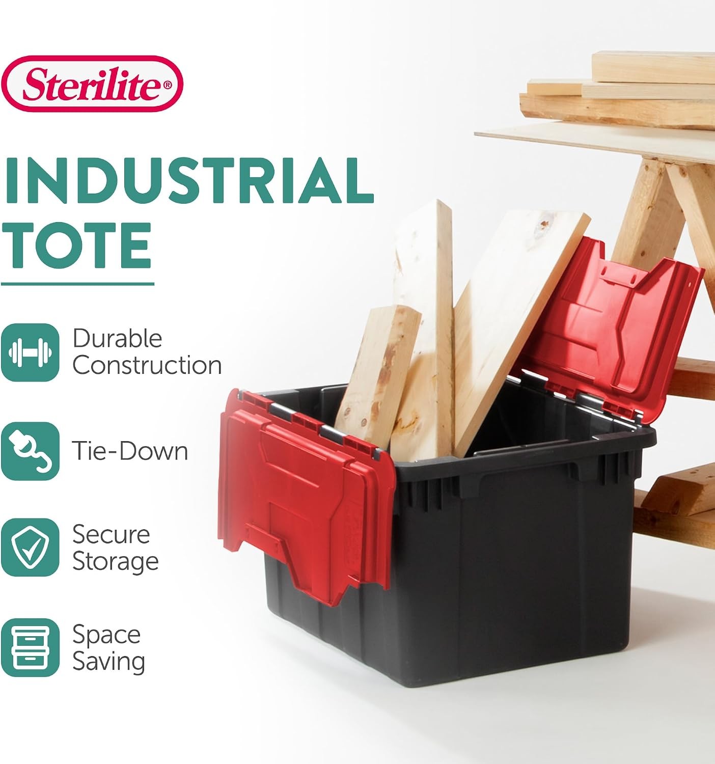 12 Gal Hinged Lid Industrial Tote Stackable Storage Bin W/ Hinge Lid Plastic