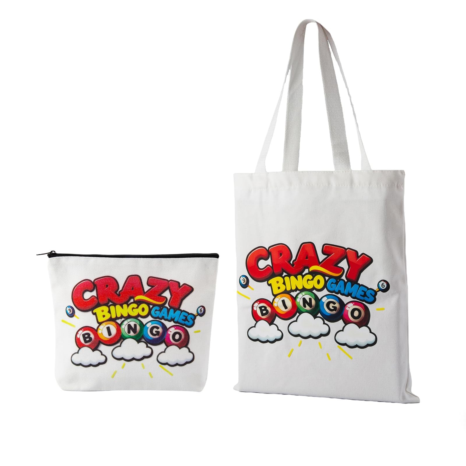 Bingo Bag with Large Capacity Tote Bag, Canvas 36 cm x 33 cm, White