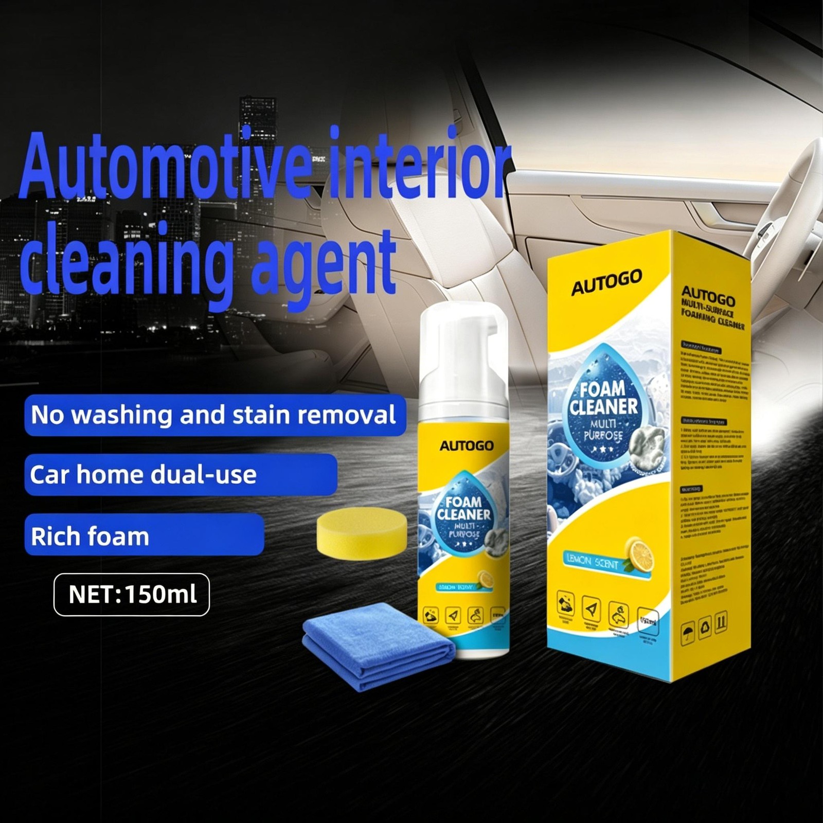 150ml Foam Cleaner, 4-in-1 Multi-Enzyme Foam Cleaners, New Foam No-Rinse Cleaner