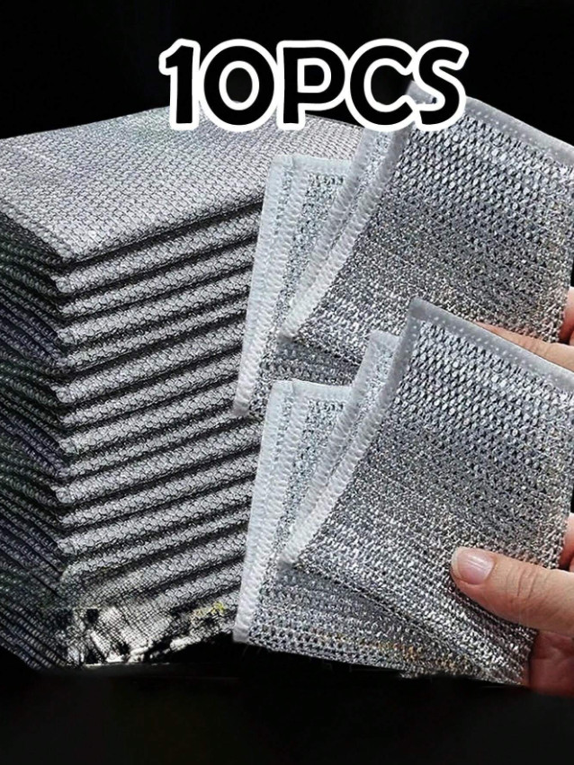 10pcs Non-Scratch Steel Wool Dishcloths – Reusable Kitchen Scrubbing Pads-NEW