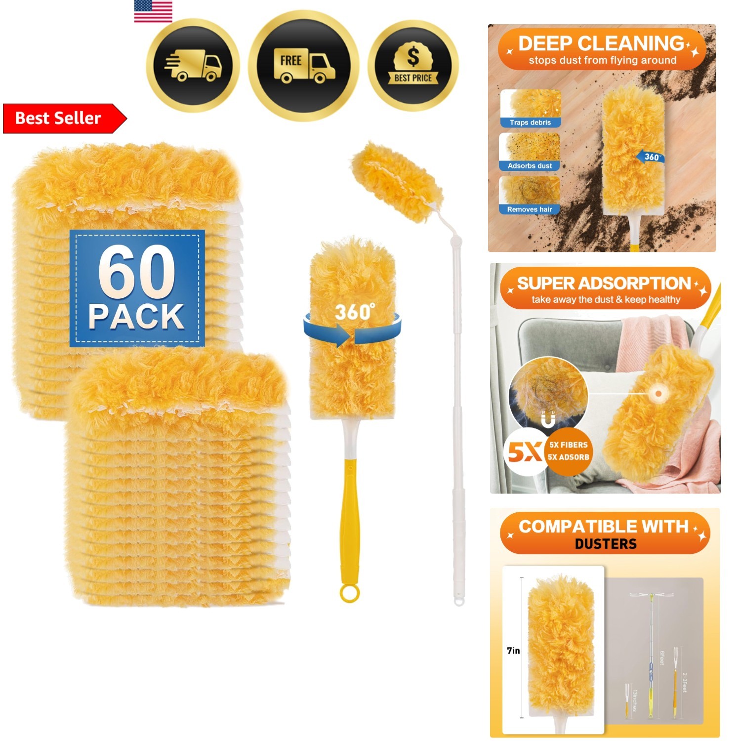 Heavy Duty Duster Refills Microfiber Dusting Kit for Furniture Ceiling Fan