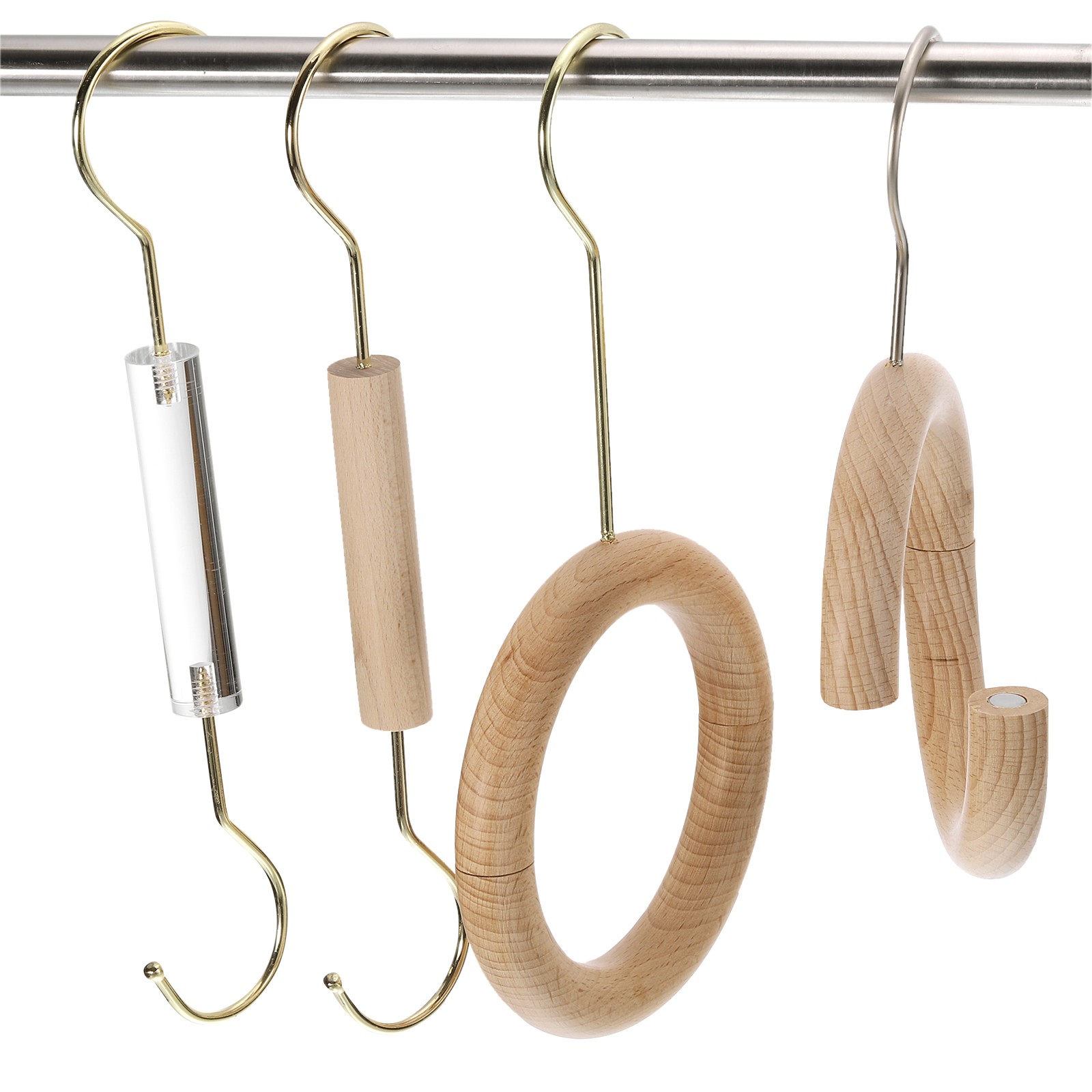 4 Inch Scarf Ring Hanger Wooden Circle Scarf Holder, 10cm Length Hook Silver
