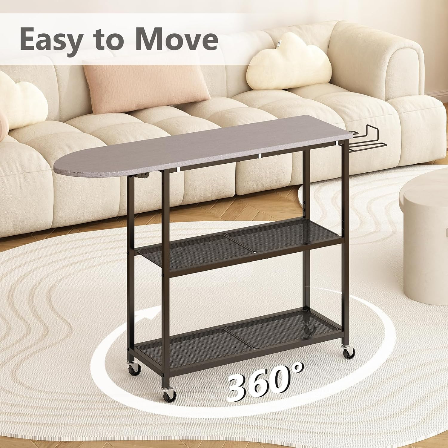 Ironing Board with 2 Tier Storage Basket, Movable Ironing Board Full Size for…