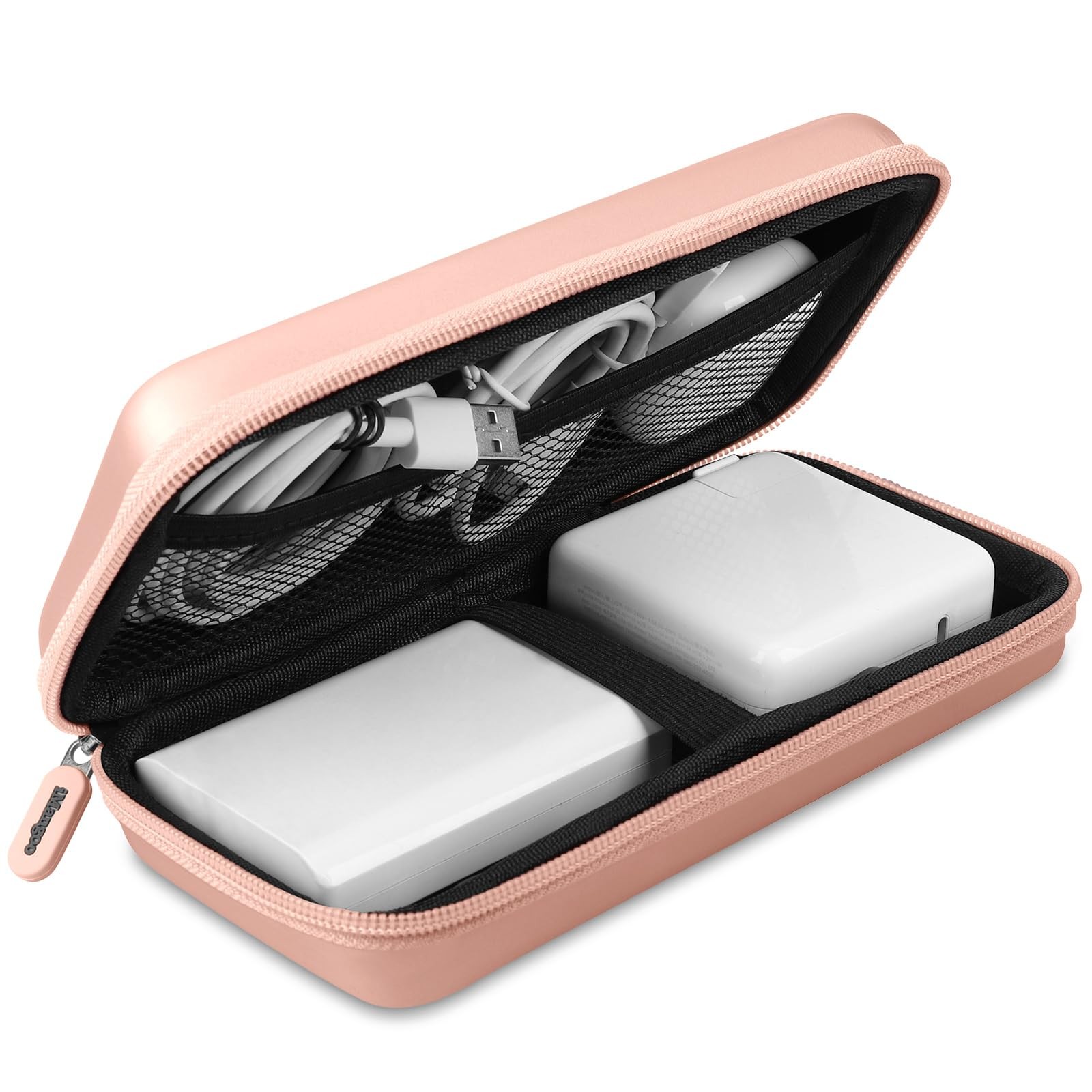 Rose Gold Electronics Organizer, 8.5×4.5×2 in, Travel Case, Cord, Charger