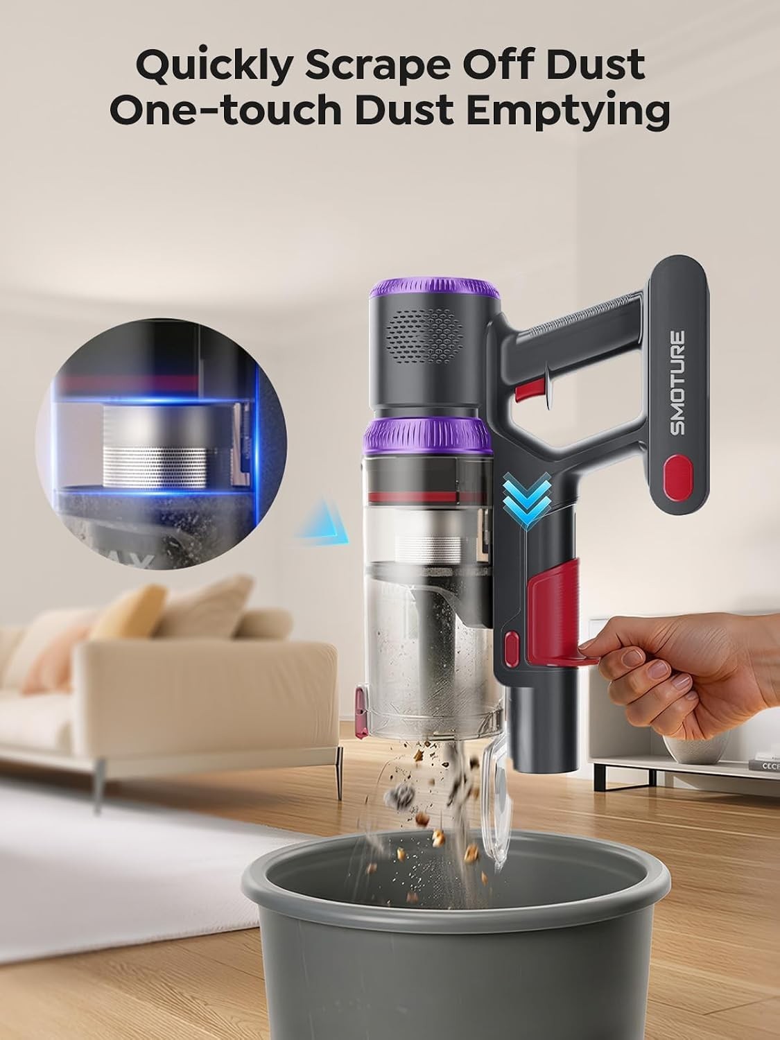 Cordless Vacuum Cleaner 650W 55KPA 70Mins Suction Pet Hair Carpet Floor