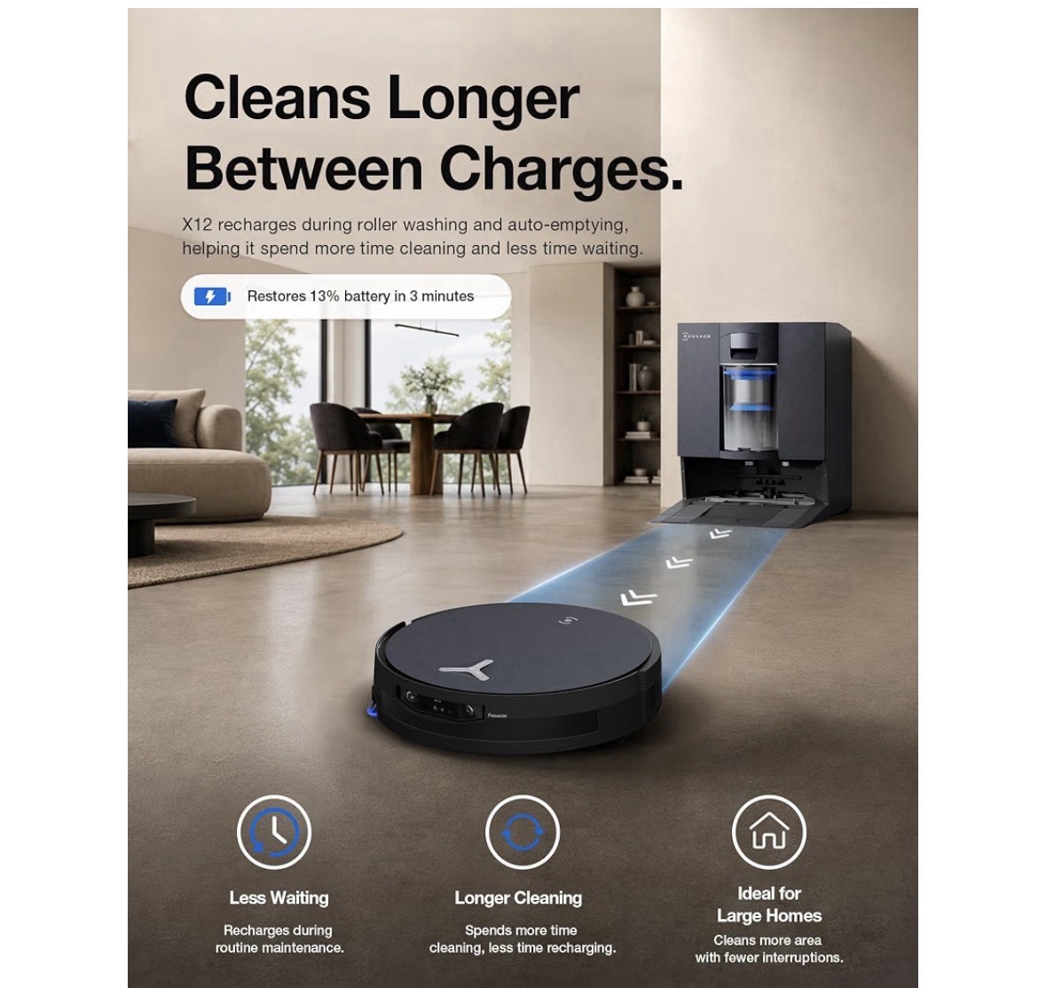 ECOVACS DEEBOT X12 OMNICYCLONE Robot Vacuum, FocusJet Pre-Spray Roller Mop