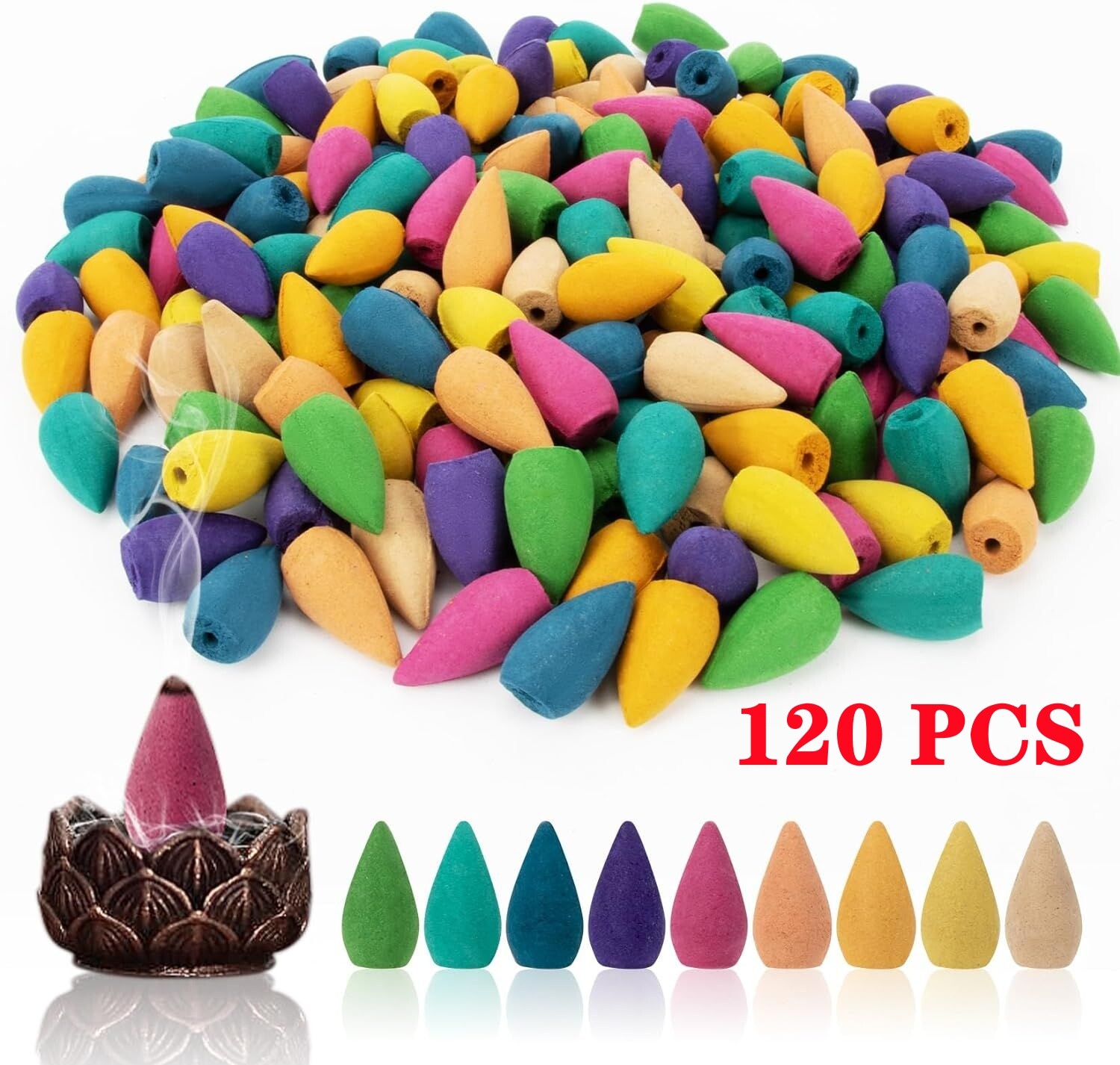 120PCS Incense Burner Cones Backflow Smoke Waterfall Censer Holder Bullet USA