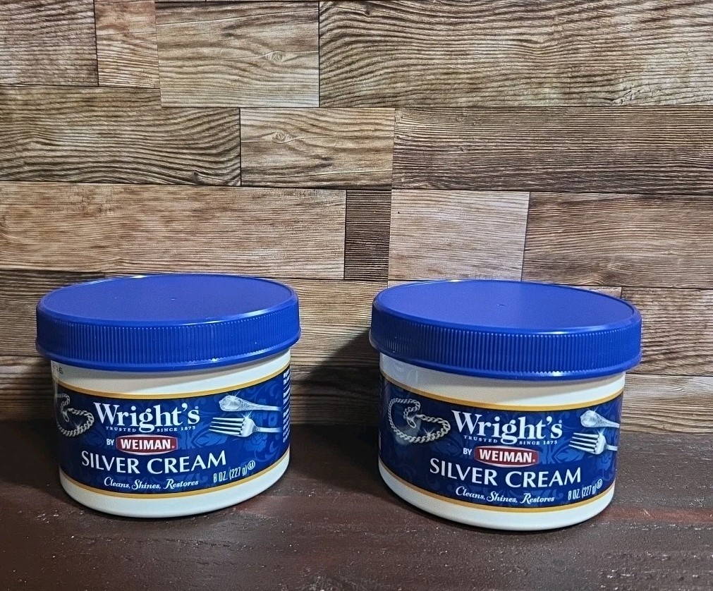 WRIGHT’S 8oz Jars ~SILVER CREAM~ Cleans/Shines/Restores! Two New Containers